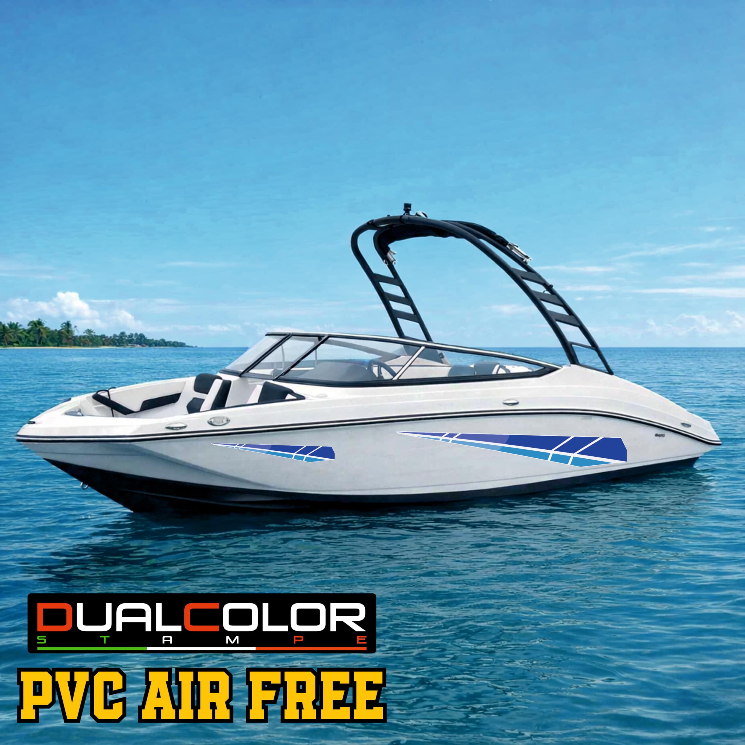 Set di Adesivi per Barca Nautica in PVC Air Free - Yatch - barca a vela - motoscafo, Blu, 4 Pezzi, 50x7 cm e 100x14 cm 0473