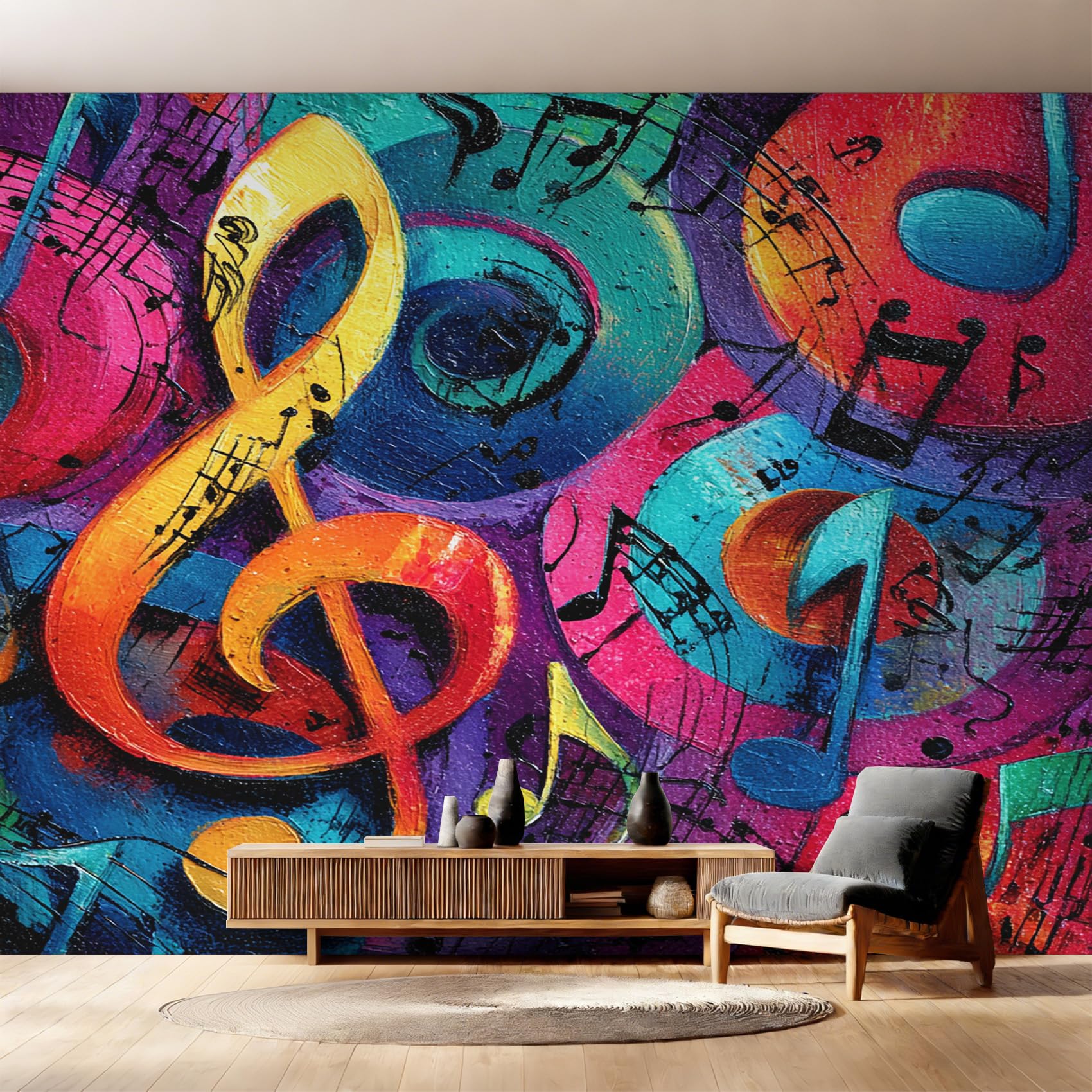 Fresque Murale Intissé Note de Musique pour un Salon Créatif et Coloré