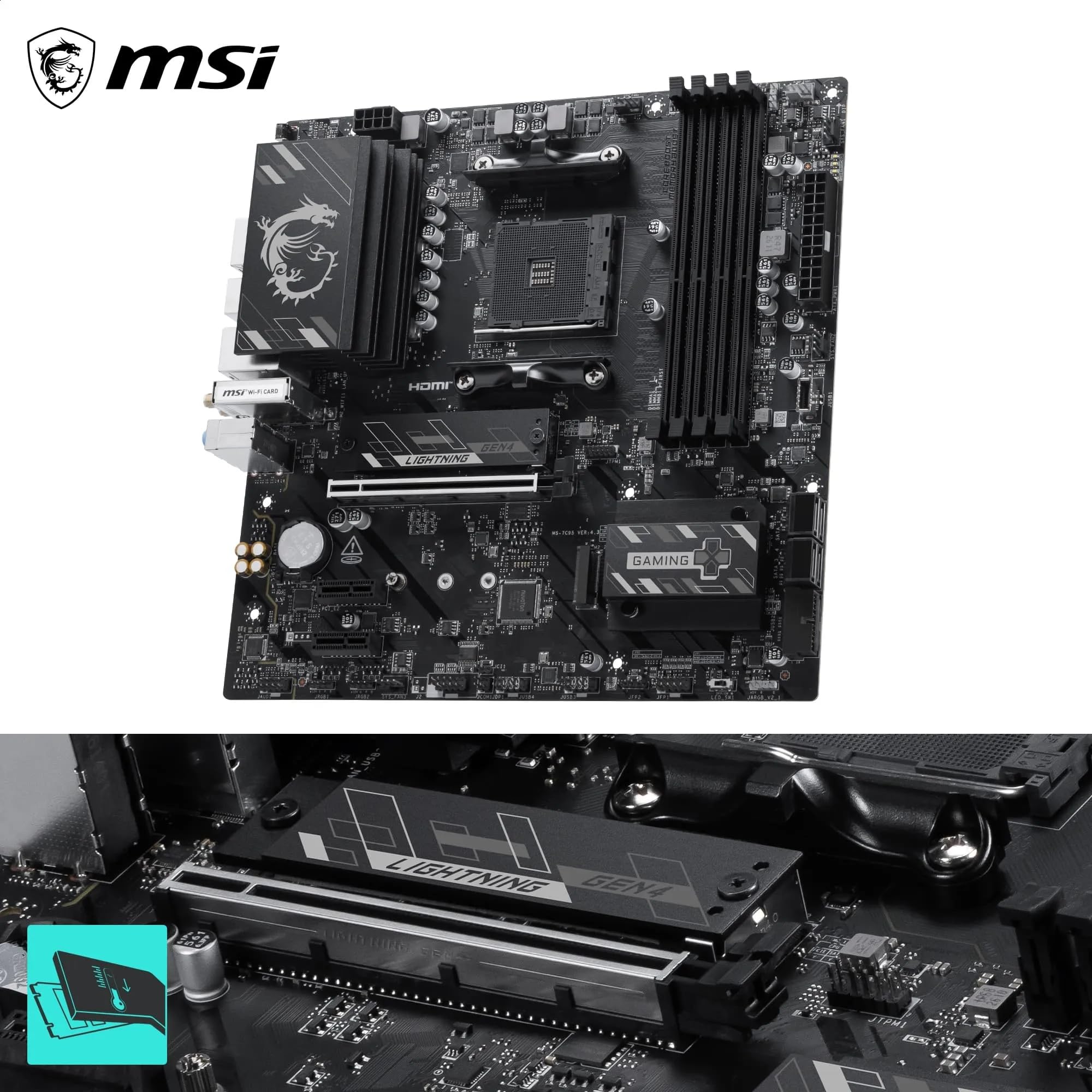 MSI Carte mère B550M Gaming Plus WIFI6E, mATX Prend en Charge Les processeurs AMD Ryzen 5000, 5000 G-Series 4000 G-Series et 3000 Series, AM4-DDR4 Memory Boost 4400 + MHz/OC, PCIe 4.0 x16, M.2 Gen4