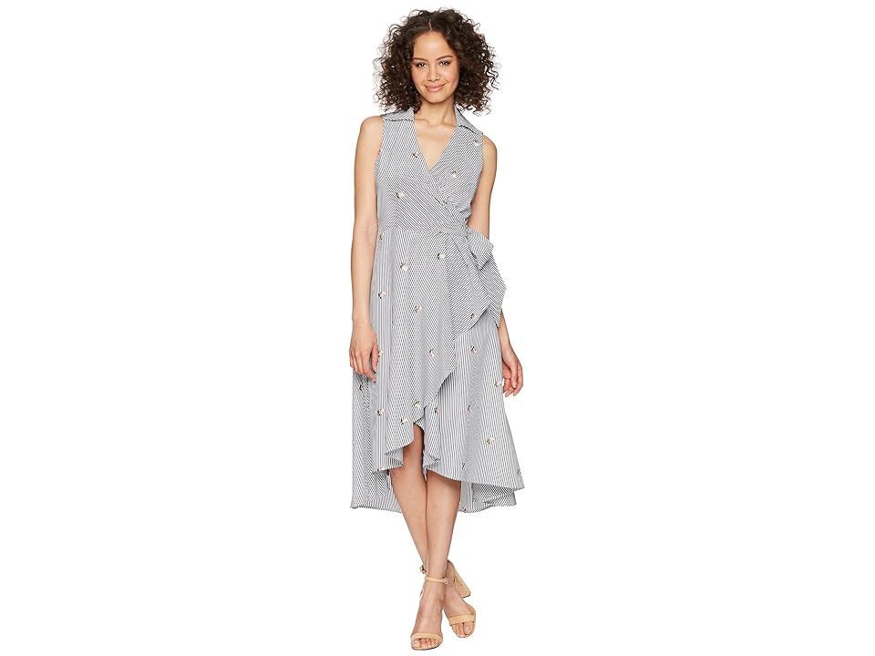 

Calvin Klein Flower Embroidered High-Low Dress with Tie Waist CD8G39KG (Black/White Porcelain Rose) Women's Dress