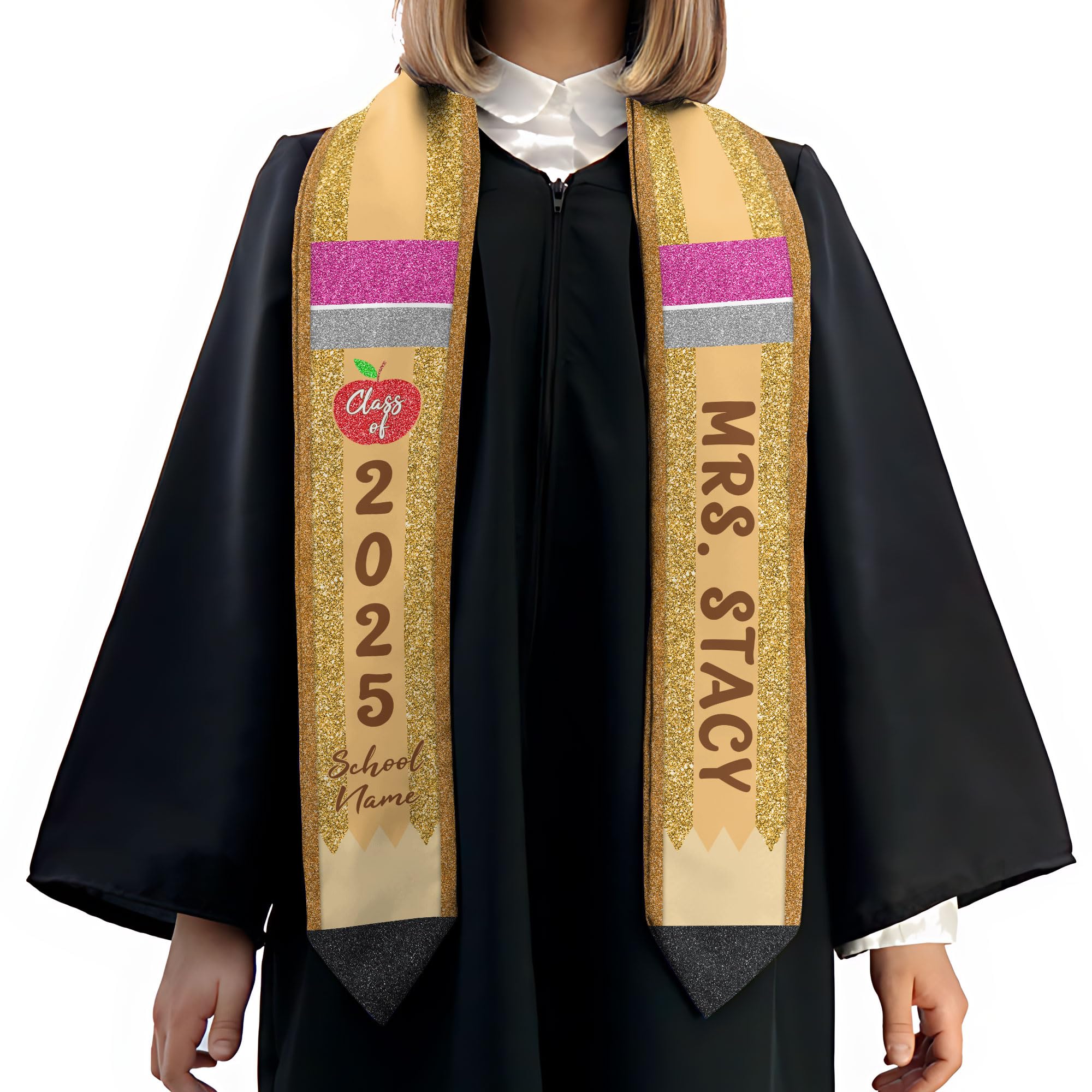 MonkeyVan Personalized Teacher Graduation Stole 2025,Custom Pencil Graduation Stole for Teachers,Class of 2025 Teacher Sash S292