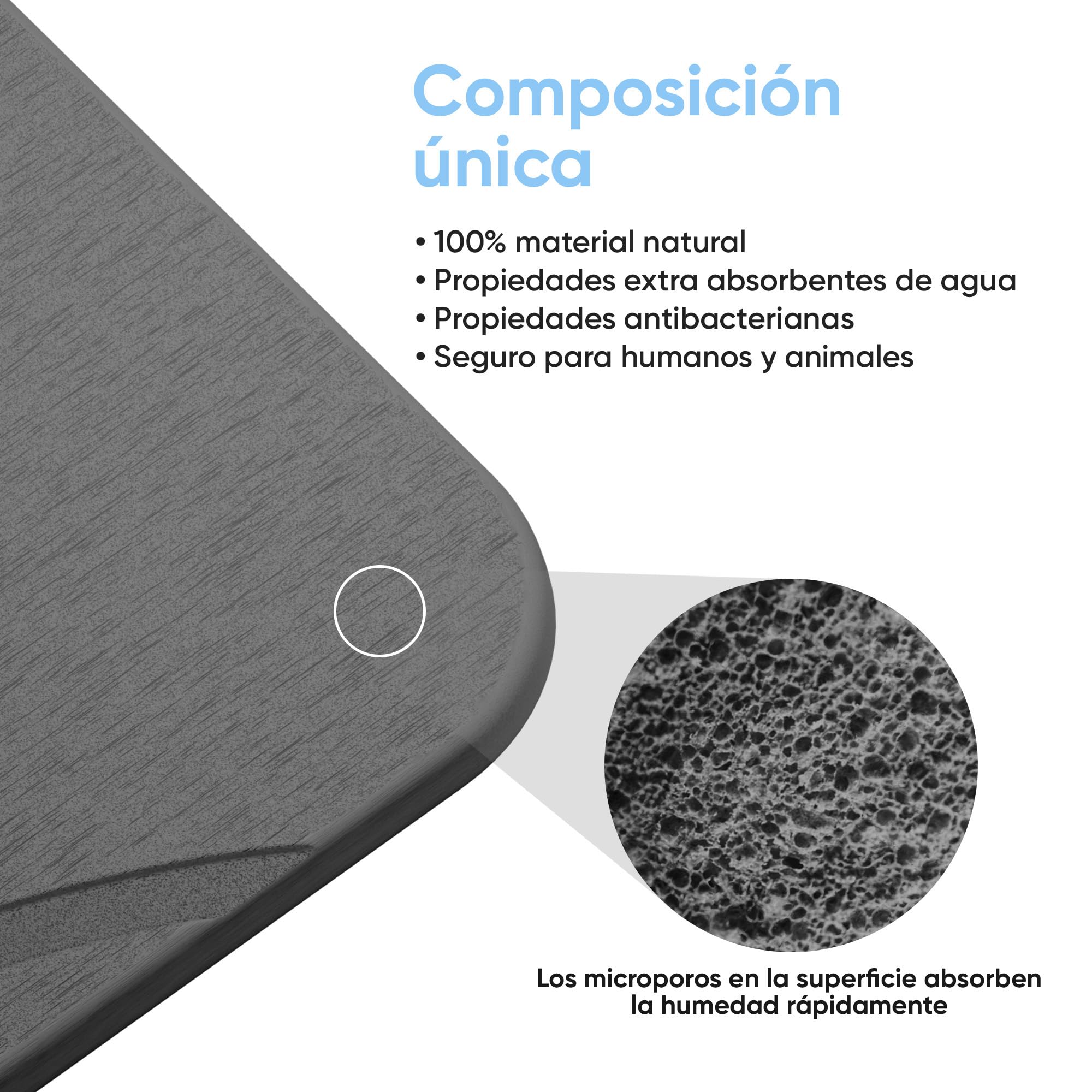 Björn&Schiller Alfombra de baño de Piedra, Set de Alfombra de baño de Secado rápido, antibacteriana de diatomita, Antideslizante y Absorbente 60х39 cm, Gris Oscuro