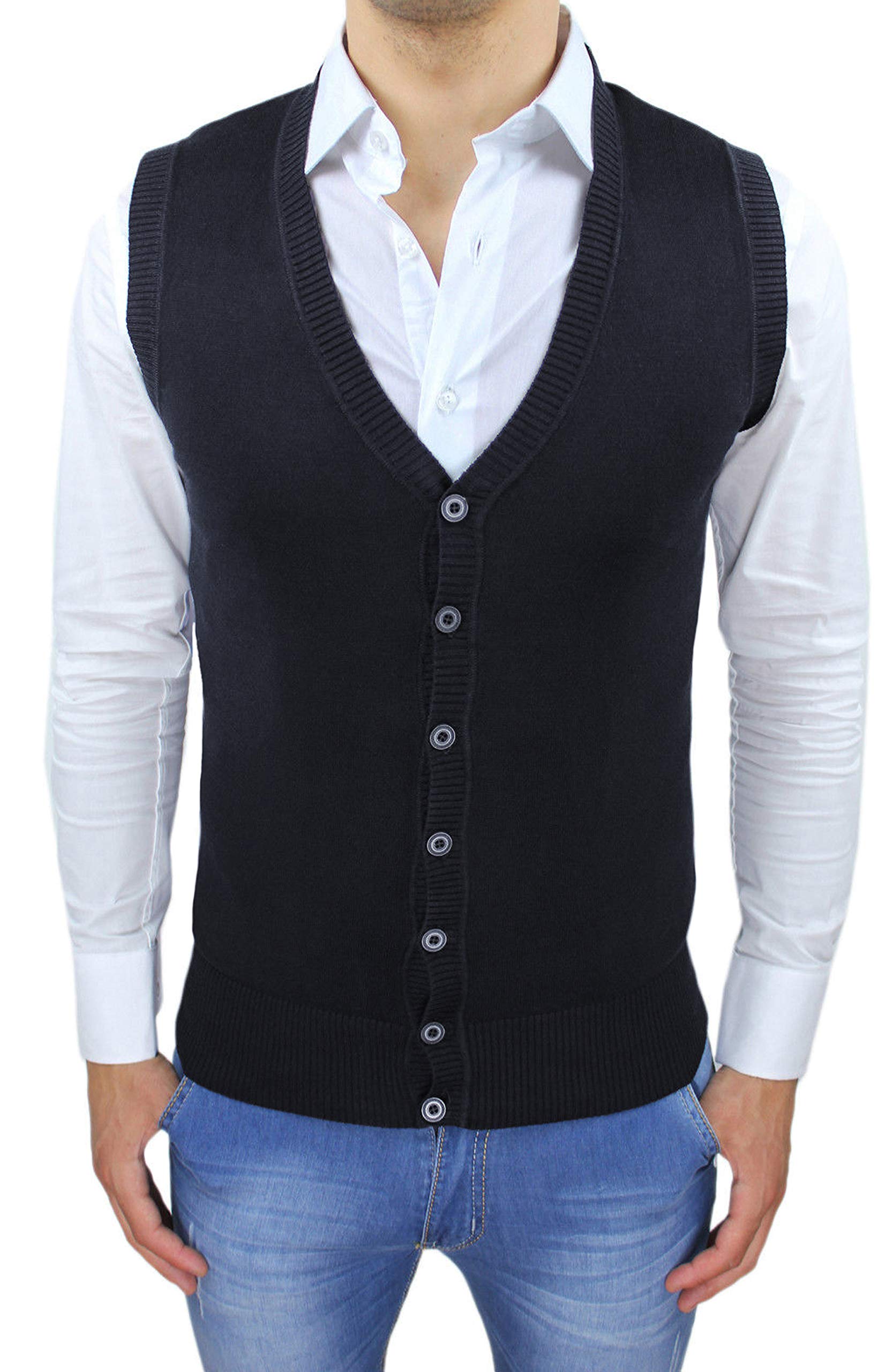 Gilet Smanicato Uomo Slim Fit Casual Elegante Corpetto Maglia Cardigan Bottoni