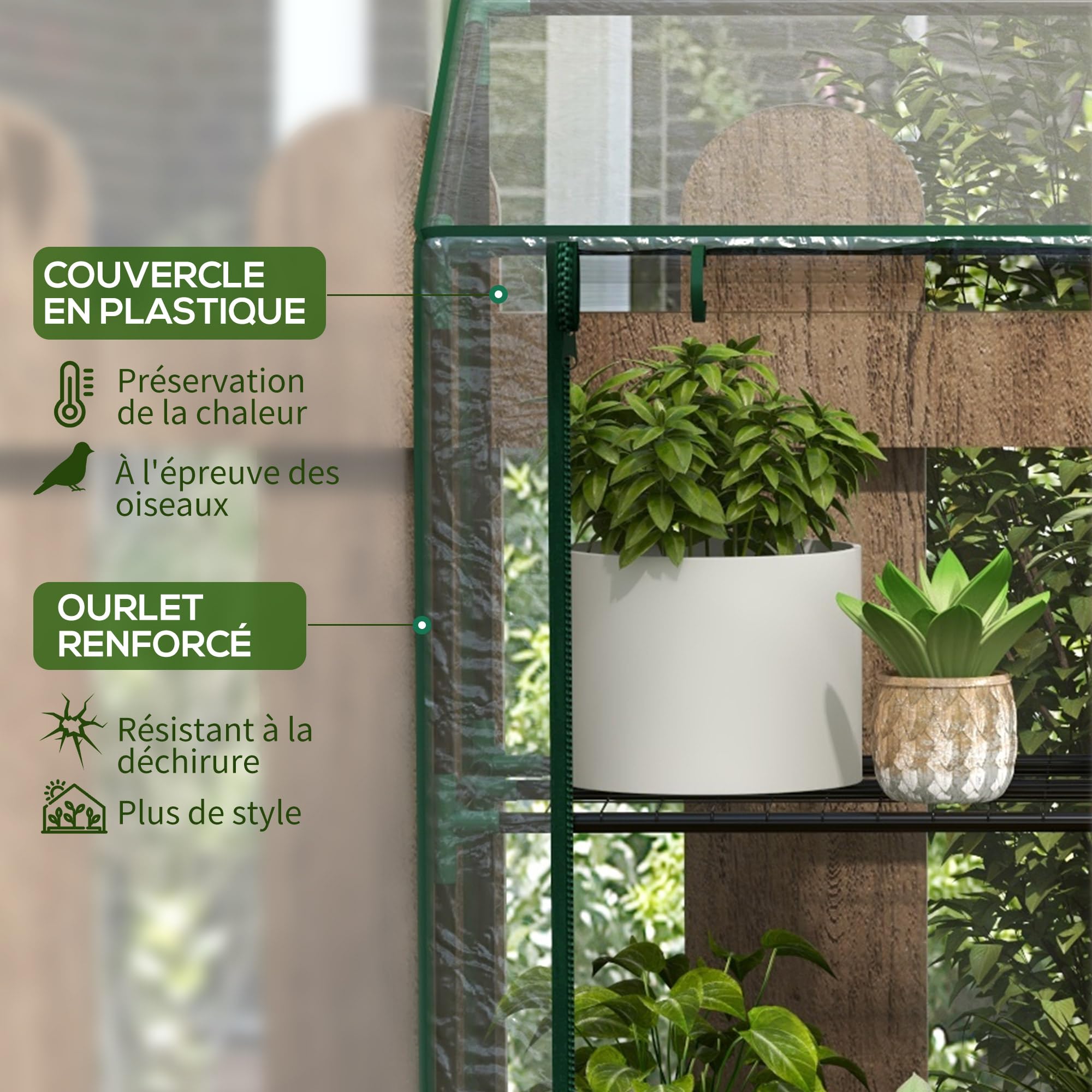 OUTSUNNY Mini serre de jardin 3 étagères porte enroulable 4 roulettes