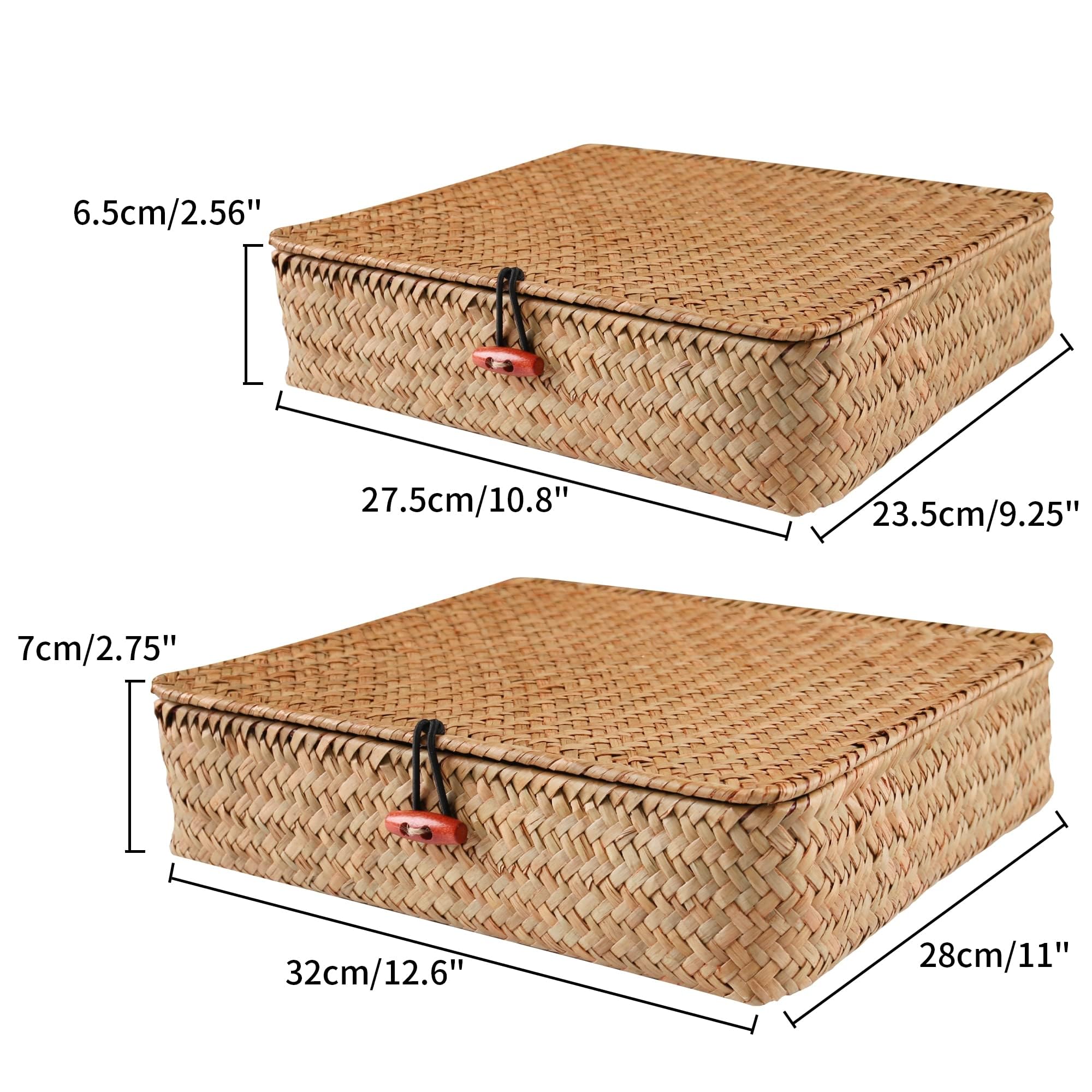 FEILANDUO Regalkörbe mit Deckel, Weidenkörbe für Regale, Organisation von natürlichem Seegras, Rattan, gewebte Organizer-Boxen, Boho-Heimdekoration, 2er-Set (natürlich)