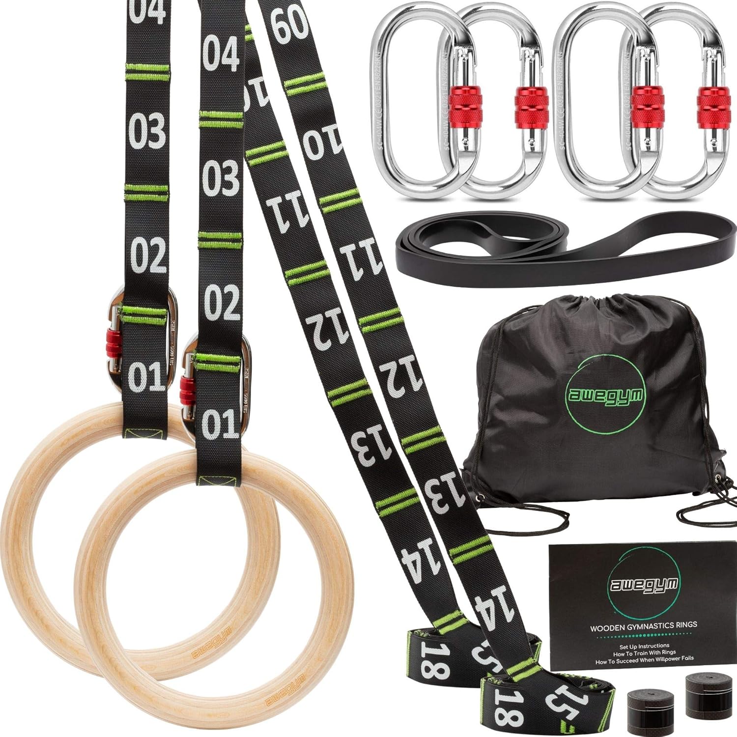 awegym Gymnastic Rings with Adjustable Straps, 1.1" Olympic Rings, Calisthenics Rings Exercise Equipment, Gym Rings for Full Body Workout, Home, Outdoor, Crossfit Garage Pull Up Rows Training : Sports & Outdoors