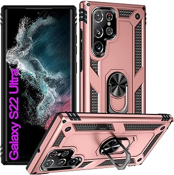 ADDIT S22 Ultra Case, for Samsung Galaxy S22 Ultra Case,with Kickstand Ring,Adjustable Stand,Military Grade,Heavy Duty Protection,Shockproof,Anti-Fingerprint,Support Magnet Car Mount,Rose Gold