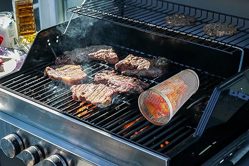 Miniatura 6 de Grebest Cesta de parrilla rodante, cesta de parrilla Ever de acero inoxidable de malla de alambre para parrilla, para acampar al aire libre,