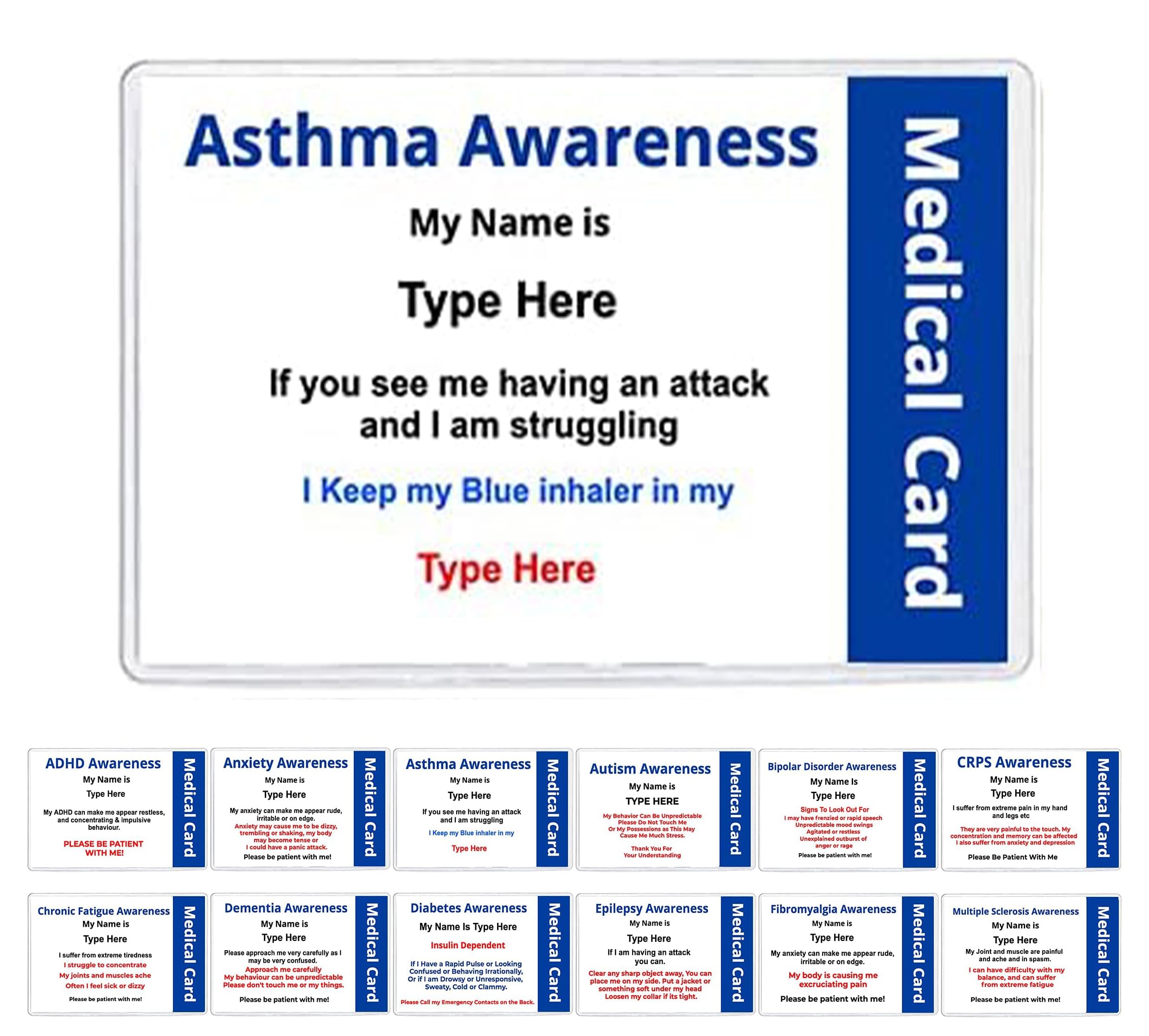 QUANTUM LEAP Asthma Awareness Card for Disabilities Awareness (Asthma ID Card) Personalised With Your Name & Emergency Contact Details — image 1