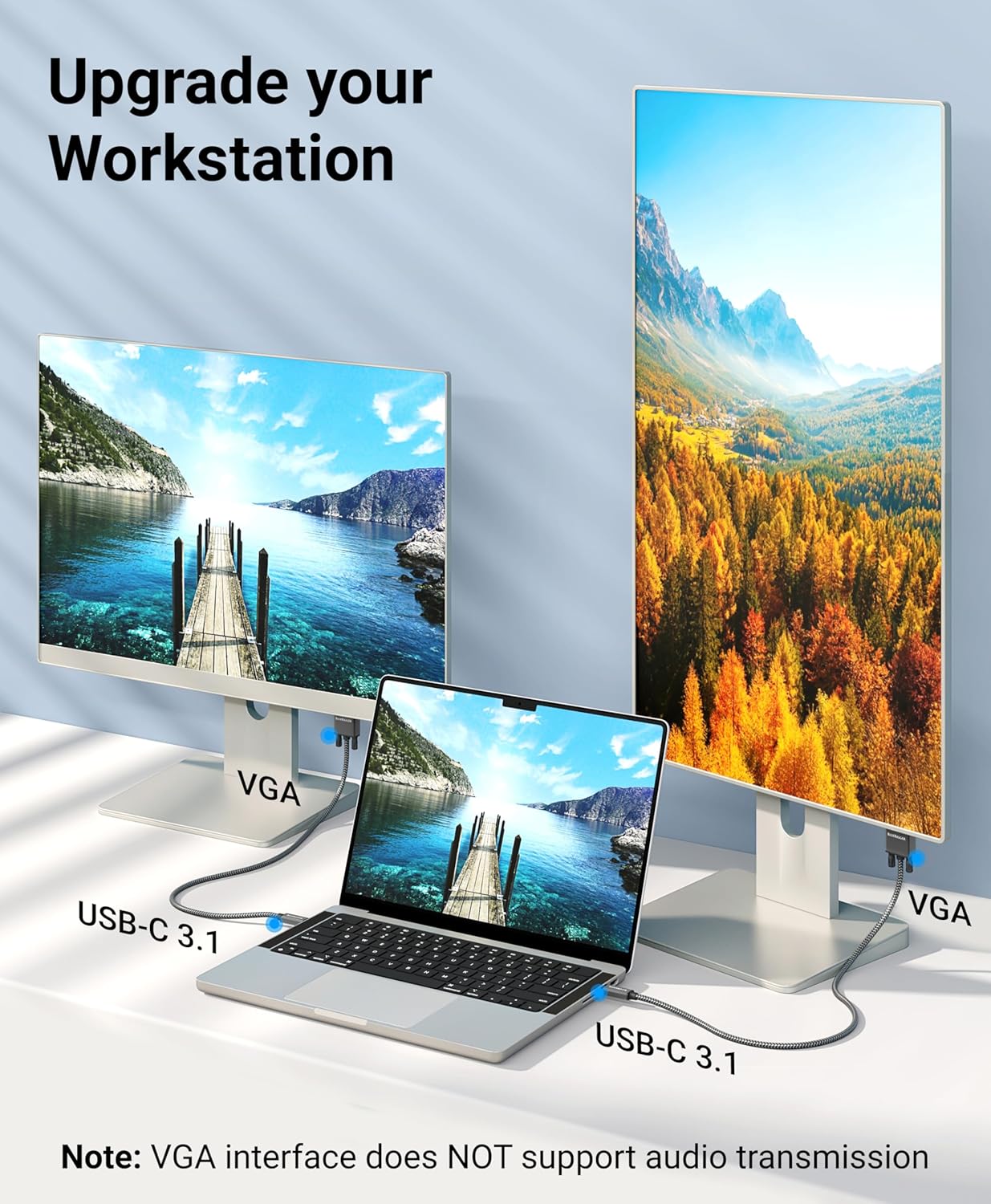 BlueRigger USB C to VGA Cable - (10FT, Type C to VGA, 1080p Display Cable, Male to Male, USB 3.1 Thunderbolt 3/4) - USB-C to VGA Compatible with Laptop, Phone, Tablet, HDTV, Monitor, Projector
