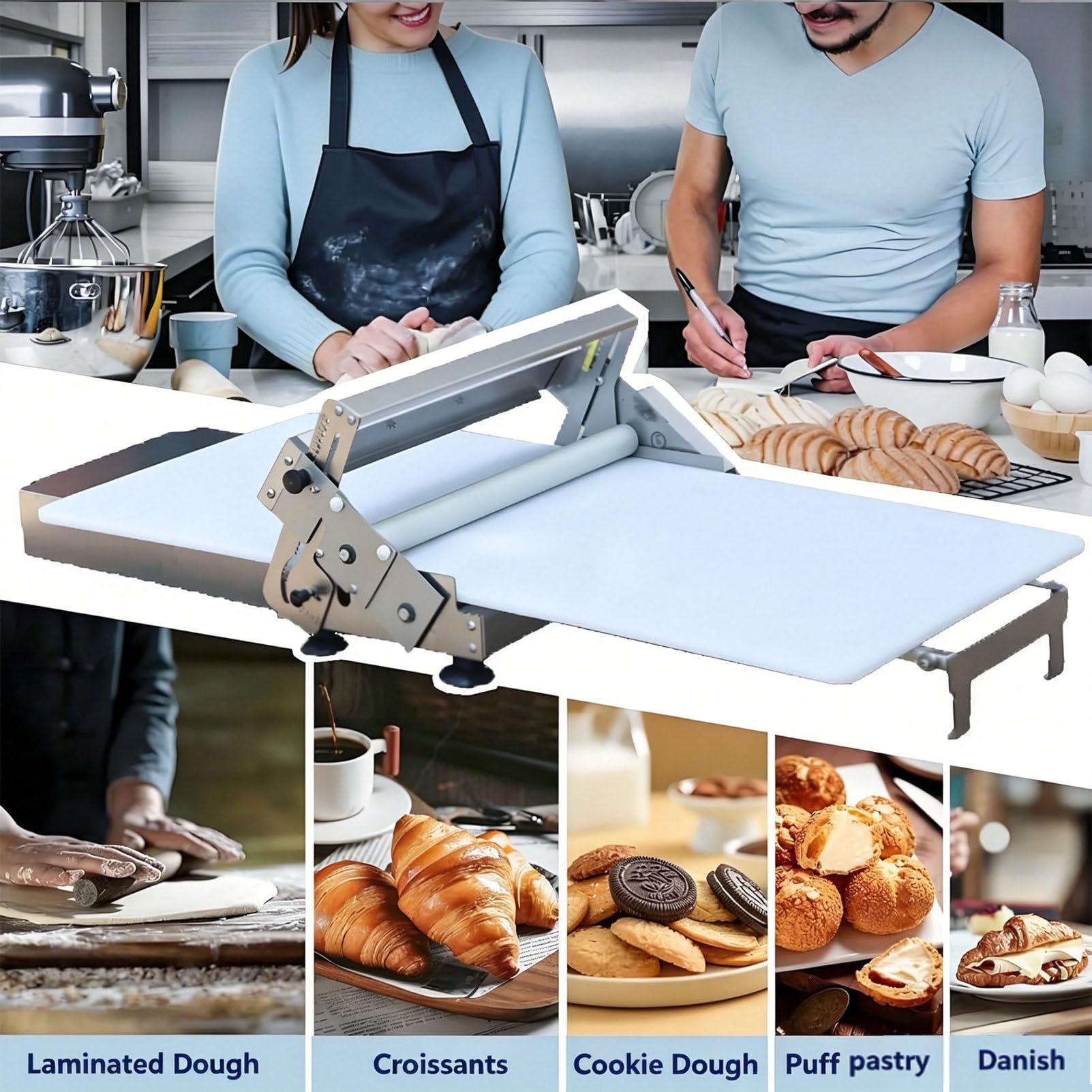 Espátula Manual Plegable de sobremesa Model-400 | Prensa multiusos de grosor ajustable para repostería casera, pizza, hojaldre, masa de dulces y mazapán