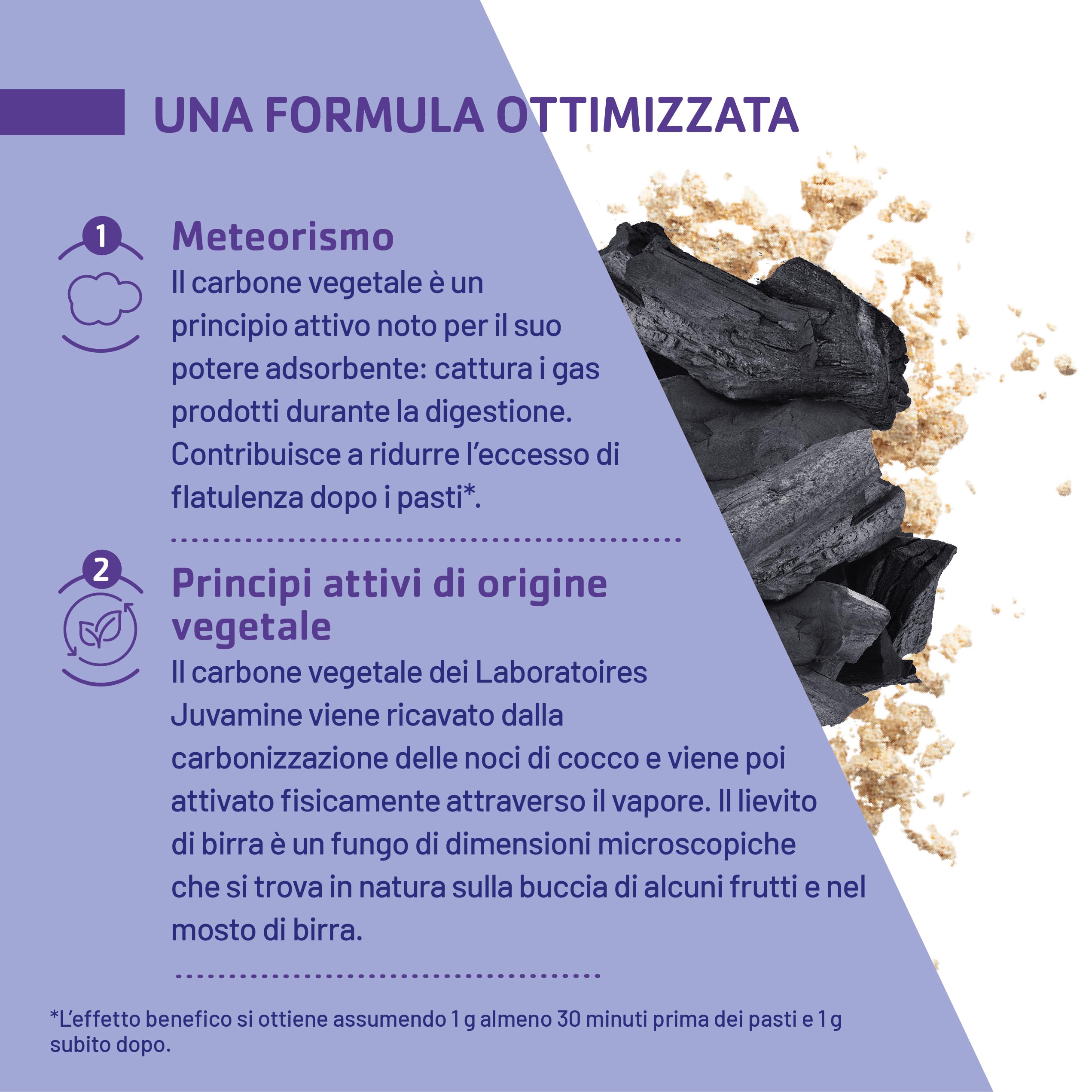 JUVAMINE - Digestione - Carbone di lievito - Gas intestinale - Aiuta a ridurre l'eccesso di flatulenza - Formato Maxi - 2 mesi - 120 Capsule - Prodotto in Francia