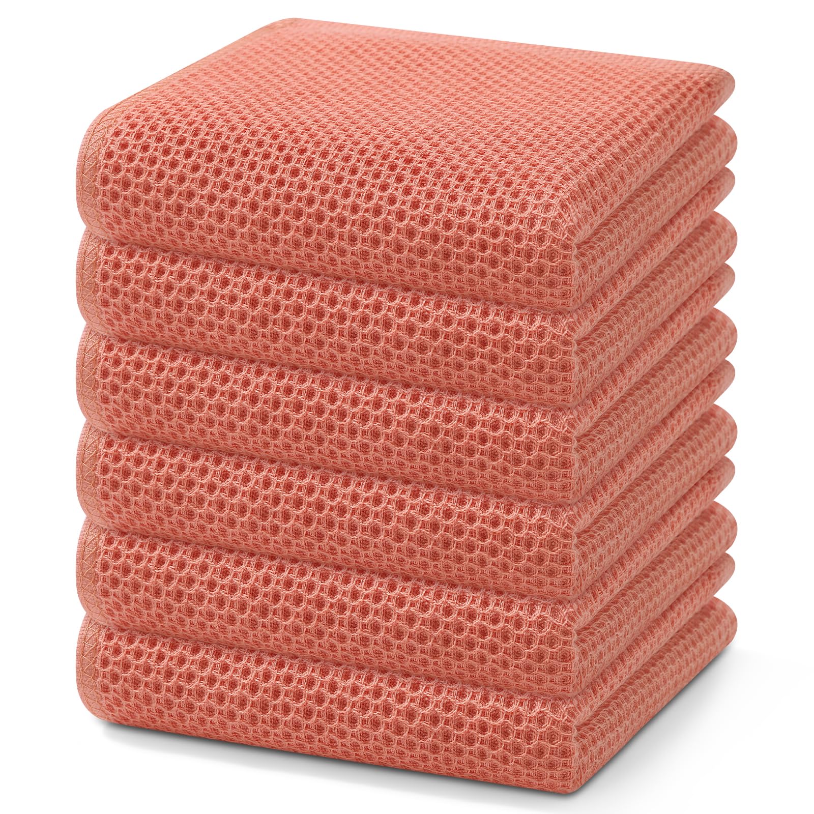 Homaxy 100% Cotton Waffle Weave Kitchen Dish Towels 6-Pack, Coral