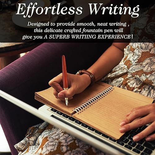 Vista 2 de cobee Juego de plumas estilográficas de madera hechas a mano, pluma estilográfica de madera de lujo vintage de 0.020 in de punta fina con 12