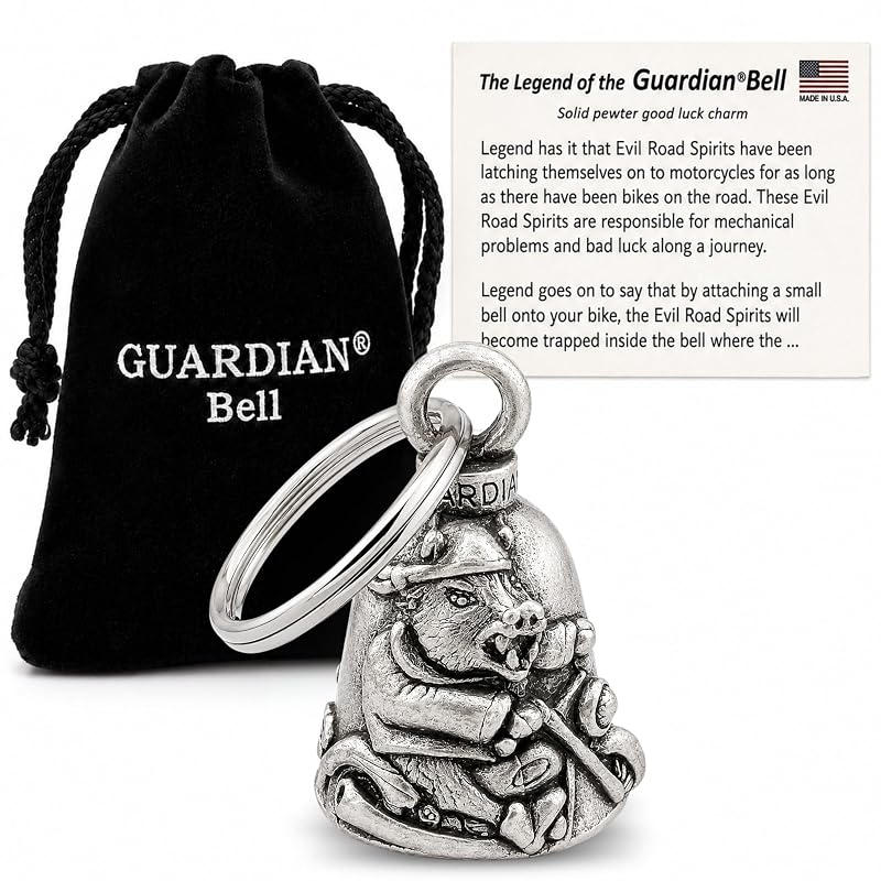 Sino Guardian Bell Wild Hog para Motocicleta com Argola e Bolsa de Veludo, Pewter sem Chumbo, Fabricado nos EUA, 1 unidade