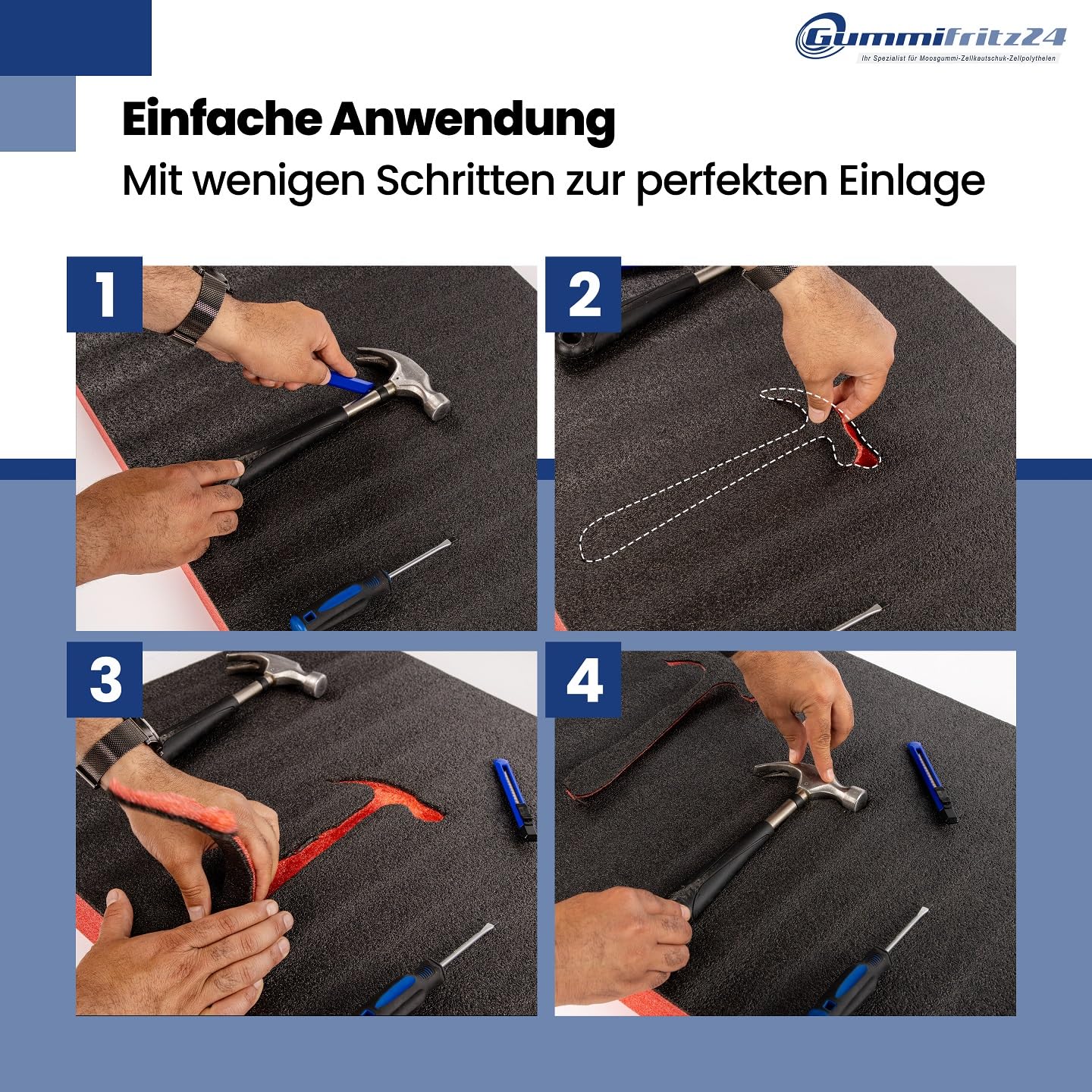 Werkzeugeinlage Multilayerschaumstoff Shadow Board 500 x 1000 x 57 mm schwarz/blau für Werkzeugwagen