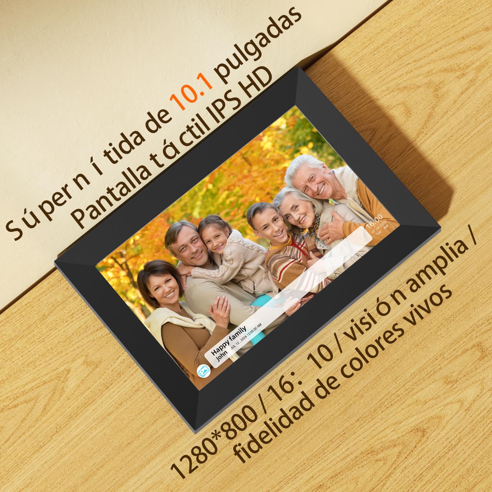 Marco de Fotos Digital WiFi 16GB, Marco Digital de Fotos de 10,1 Pulgadas, Comparta Fotos con el Marco Digital a Través de la Aplicación Desde Cualquier Lugar, Pantalla Táctil de 1280x800 (Black)