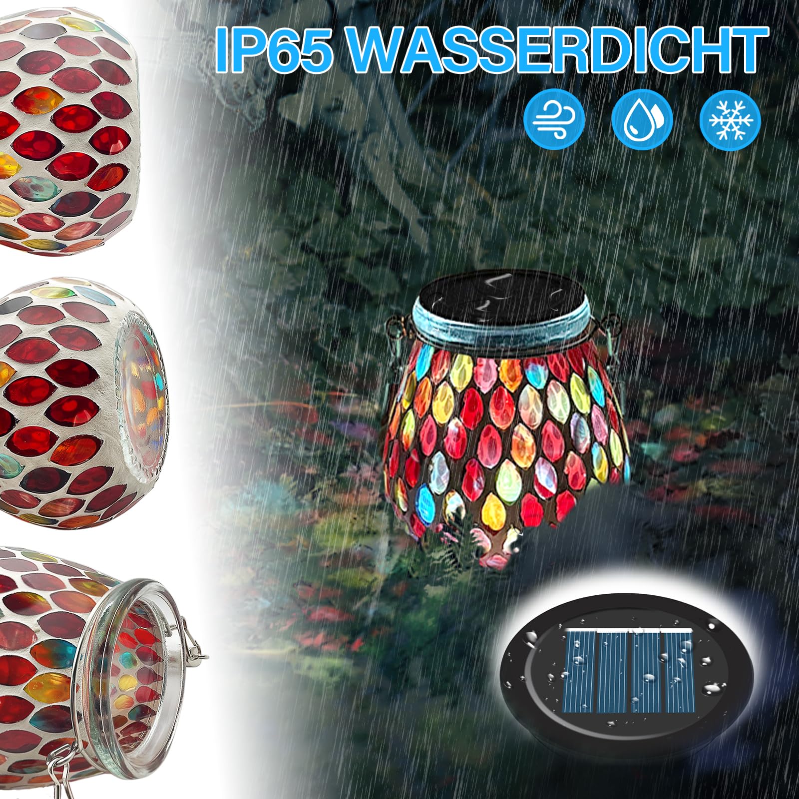 2PCS Solar Mosaik Leuchte Oval für Außen, On/Off Glas Mosaik Hängend Licht Solarlaterne Tischleuchte IP65 Wasserdicht für Rasen Pfad Hof Deck Boden Teich, Rot Mosaik Licht