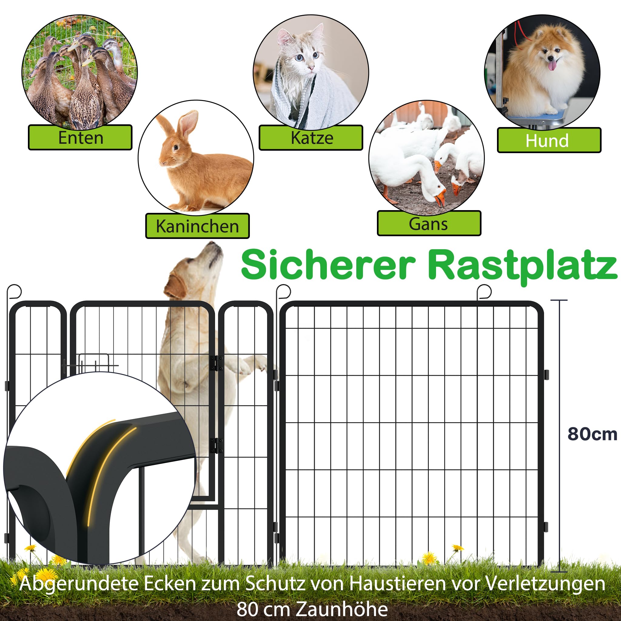 XMTECH Welpenlaufstall 12 Gitter je 80 x 80 cm Freilaufgehege Hundelaufstall, Welpenauslauf mit Türen, flexibel und faltbar, Welpengitter für Wohnung & Garten