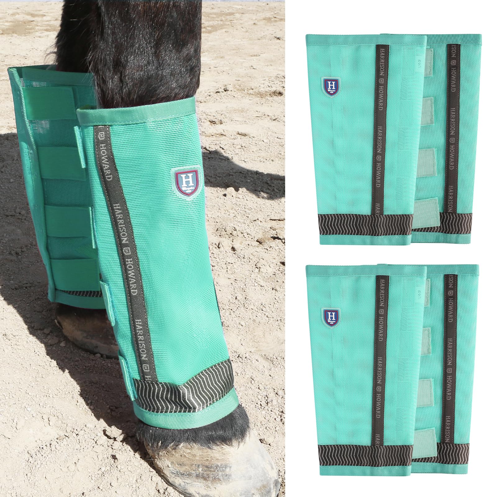 Harrison Howard Loose-Fitting Horse Fly Boots UV-Protective, Durable Fine Mesh Leggins with Reflective Strips (Set of 4)