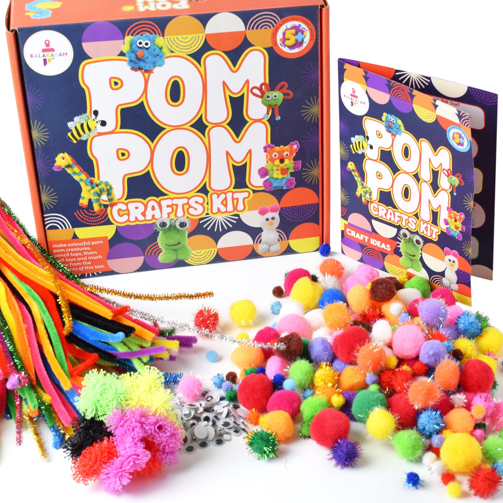 KalakaramPom Pom Crafts Kit for Kids, DIY Fun Activity for Kids 5 Year Old, DIY Hobby Crafts for Kids, Pom Pom Activity Kits, Multi Color, Art Craft Kit for Kids, Pack of 270 Pieces