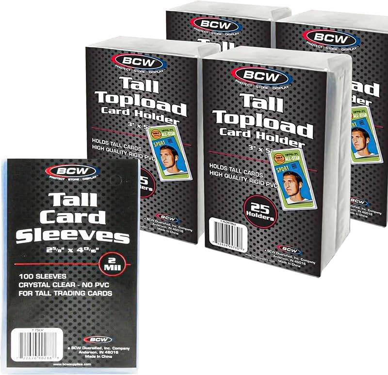 Tall Trading Card Sleeves - 1 Pack and Tall Toploader - 4 Pack Bundle for Basketball, Football, and Widevision Cards | Professional Display and Durable Protection