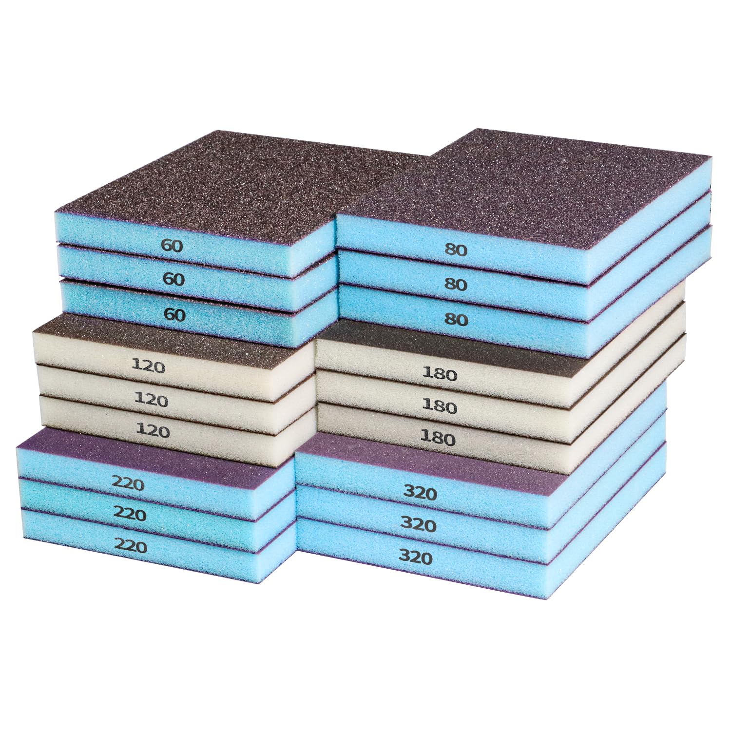 Kit de 18 esponjas de lijado 60, 80, 120, 180, 220, 320, bloques de lijado suaves, lavables y reutilizables, bloques de lijado de esponja de doble cara, almohadilla de papel de lija húmedo y seco para