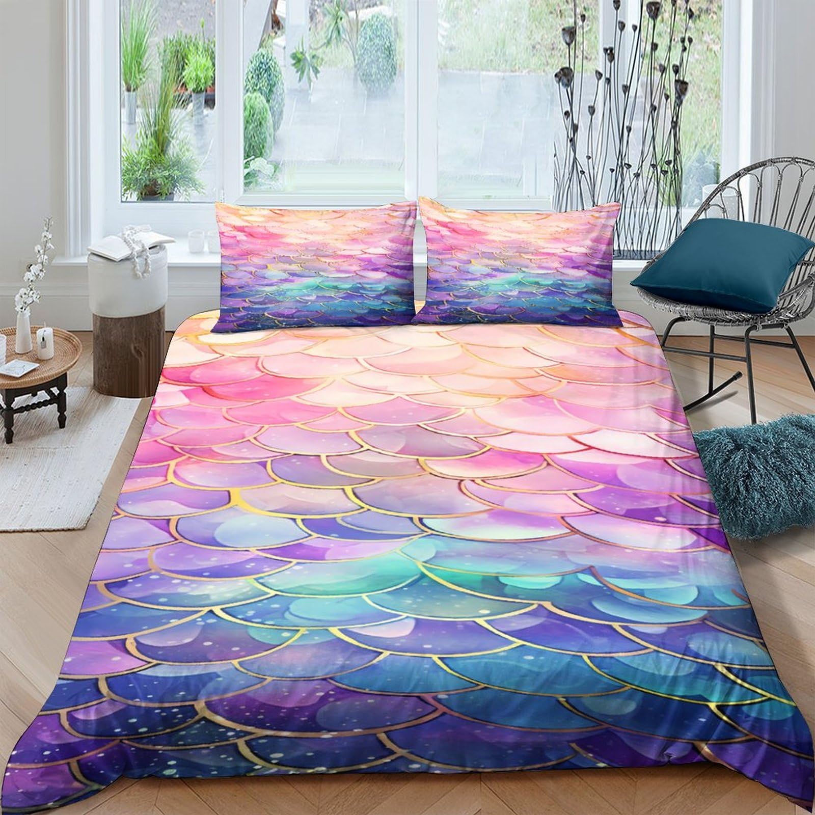 GPLZQXKJNH 3D Printed Colorful Abstract Duvet Cover Microfiber Soft Geometric Gradient Quilt Cover Set with 2 Pillowcases for Bedroom Home Decor Single（135x200cm）