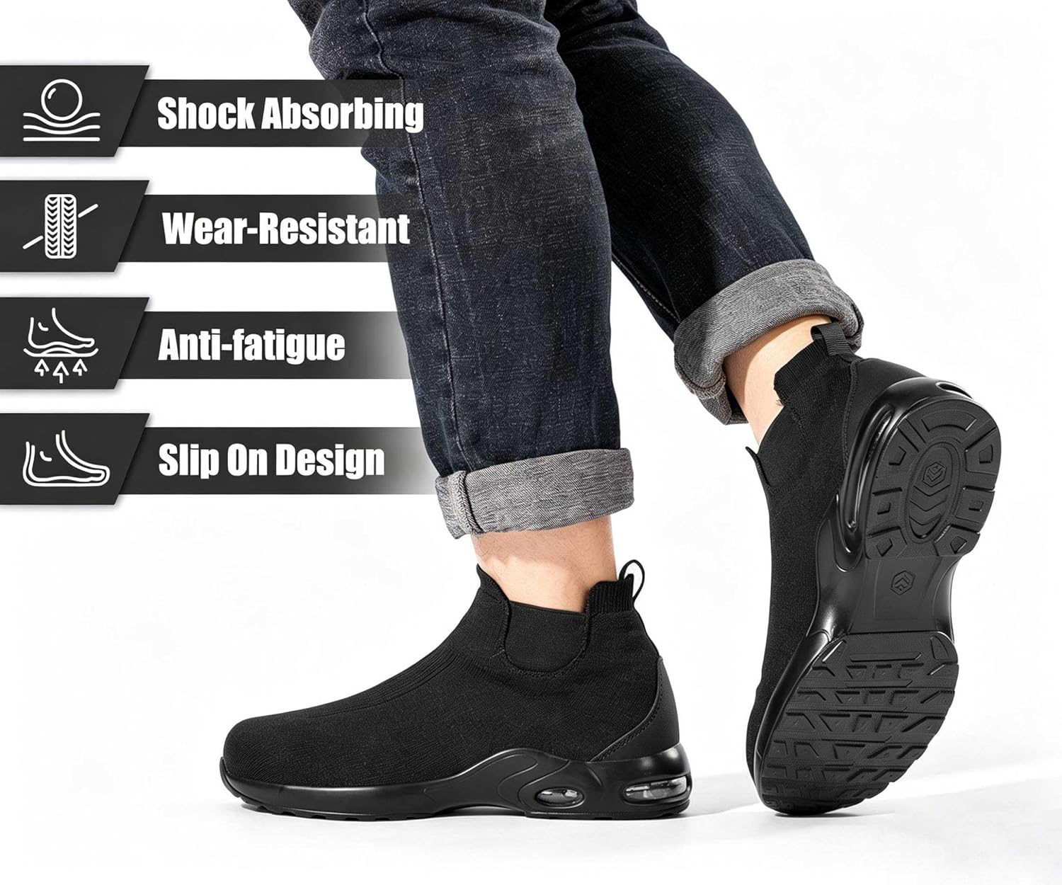 LARNMERN Steel Toe Shoes Men Women Non Slip Work Boots Water Resistant Safety Sneakers Slip On Industrial Air Cushion Chelsea Boots
