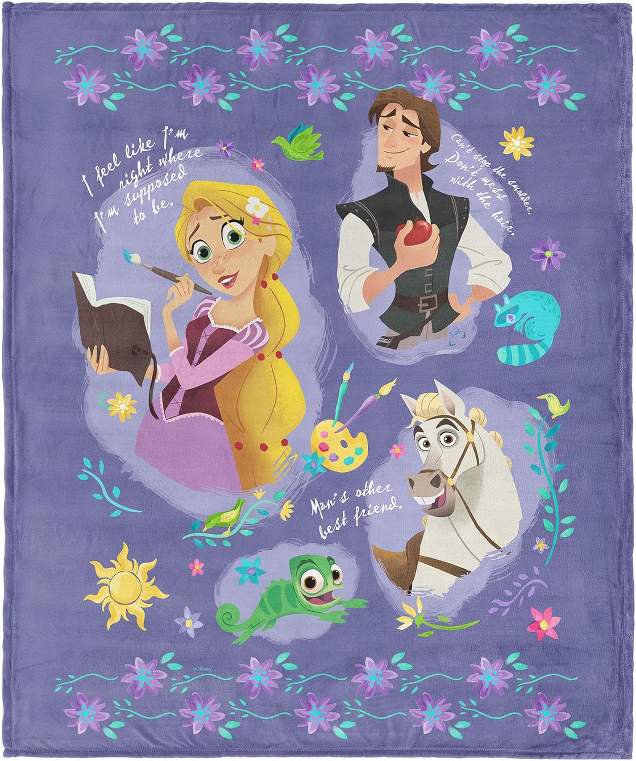 Disney Tangled Storytime Micro Raschel Throw Blanket, Super Soft & Cozy Fleece Bedding, 46x60 inches