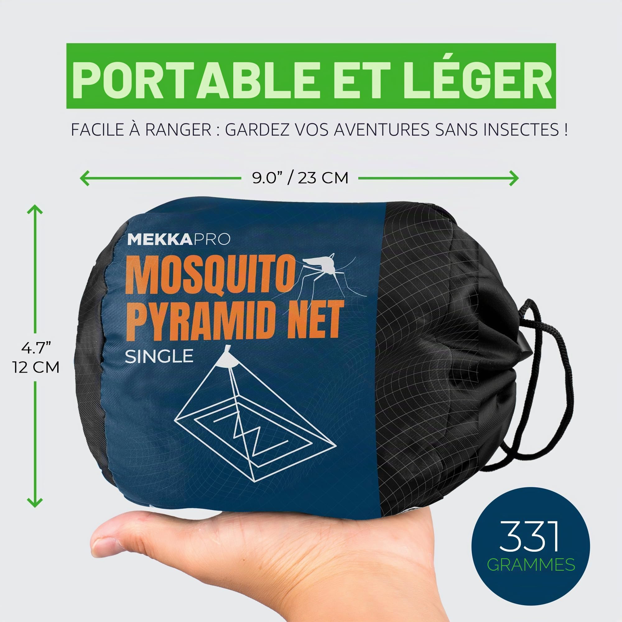 MEKKAPRO Moustiquaire pour Lit De Camping avec Sac de Transport, Compact et Léger, Moustiquaire Lit Camping Convient aux Sacs de Couchage, Lits et Tentes, 220 cm x 120 cm x 120 cm (1 Place)