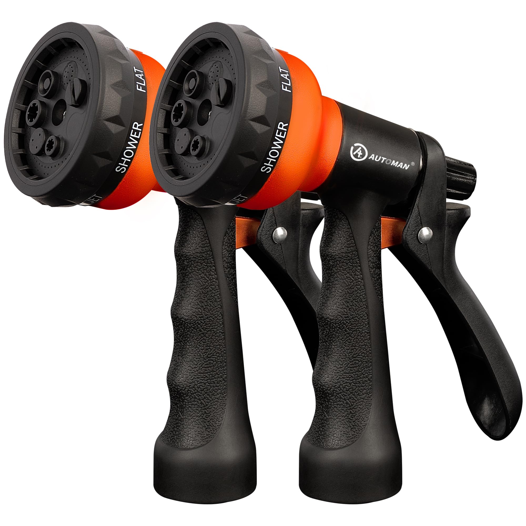 AUTOMAN-Garden-Hose-Nozzle, 2 Pack ABS Water Spray Nozzle with Heavy Duty 7 Adjustable Watering Patterns,Slip Resistant for Watering Plants,Lawn&amp; Garden,Washing Cars,Cleaning, Orange