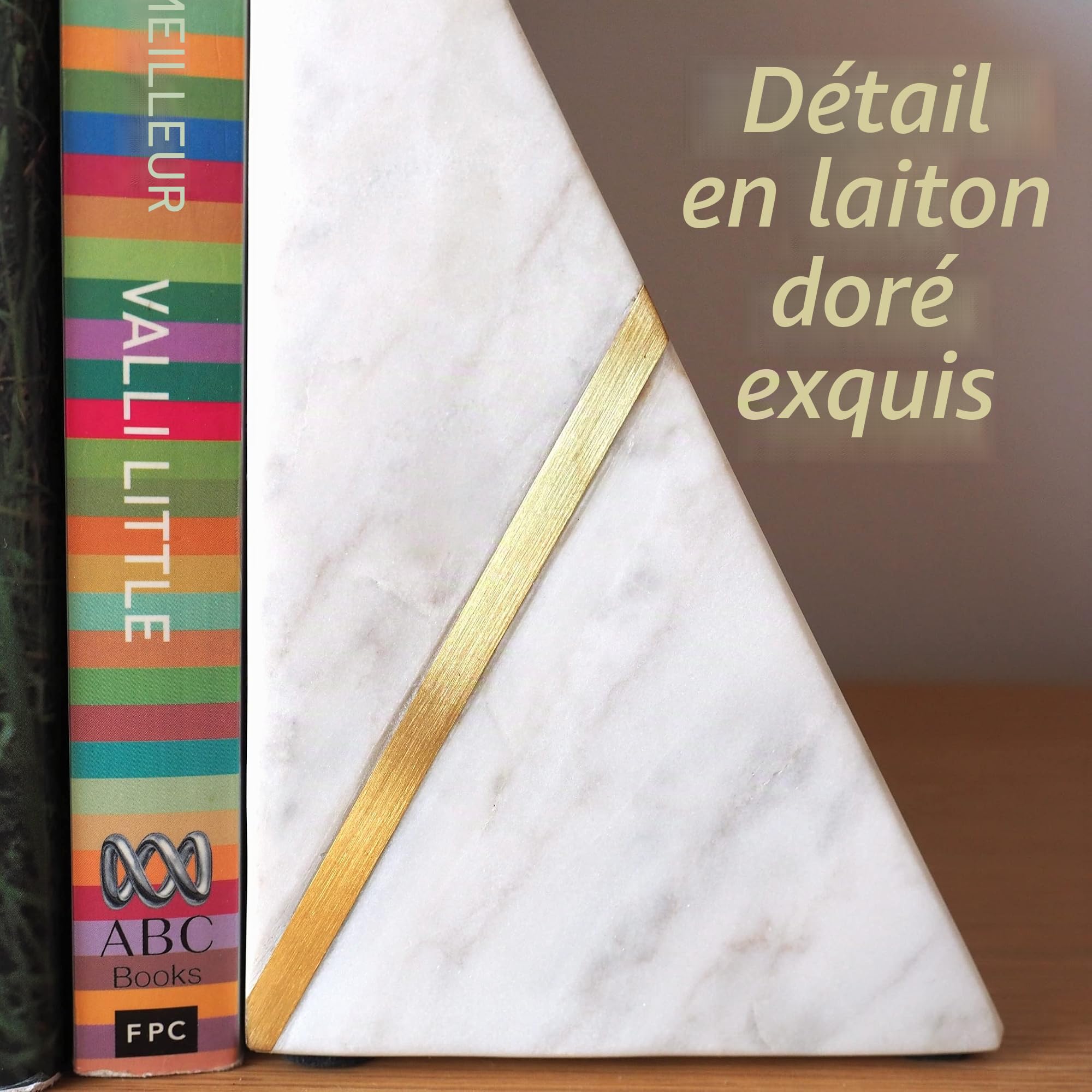Lot de 2 Serre-Livres en marbre fabriqué à la Main avec Fond antidérapant Solide pour la Maison, la Cuisine, Le Bureau