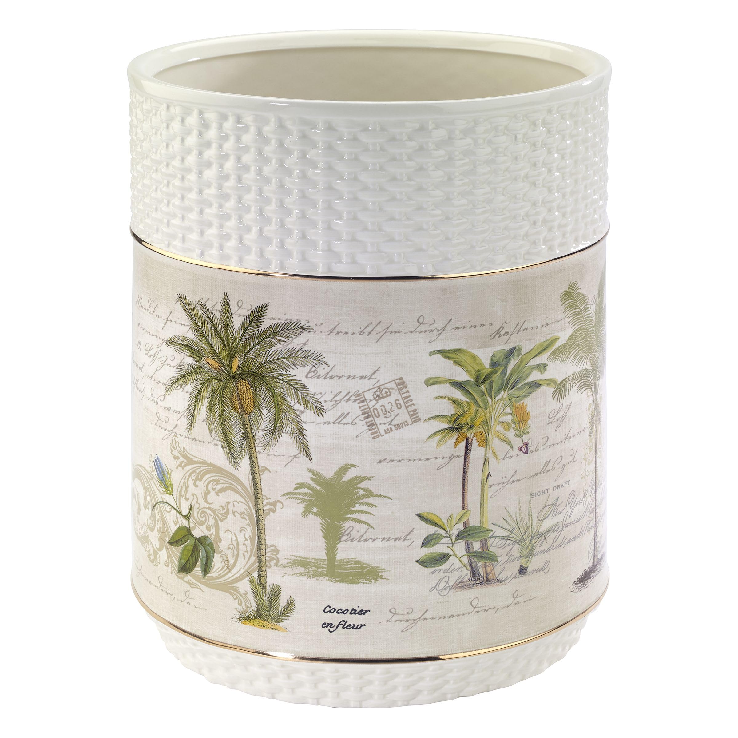Avanti Linens - Waste Basket, Decorative Trash Can, Guest Bathroom Essentials, Tropical Inspired Bathroom Accessories (Colony Palm Collection)