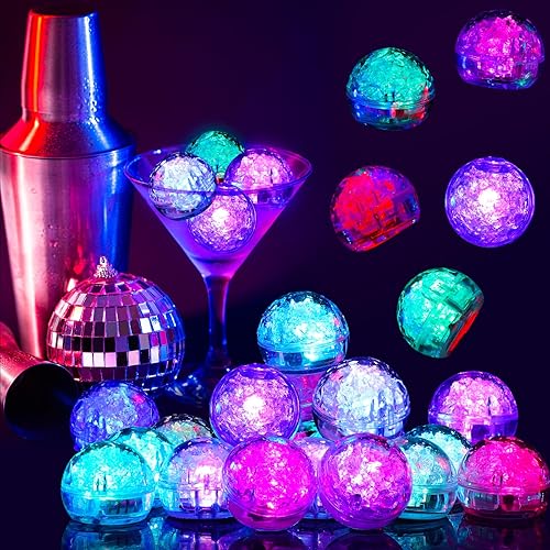 Lunmon 24 cubos de hielo iluminados, reutilizables, intermitentes, LED, bolas de hielo activadas por líquidos, multicolor, que brillan en la