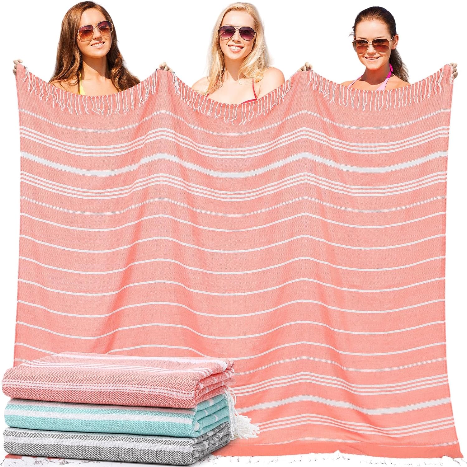 Peryiter 3 Pcs Oversized Turkish Beach Towel Blanket 72" x 72" Extra Large Cotton Beach Blanket XXL Oversized Bath Pool Blankets Sand Free Giant Throw Thick Towel Picnic Big Quilt Necessity for Adult