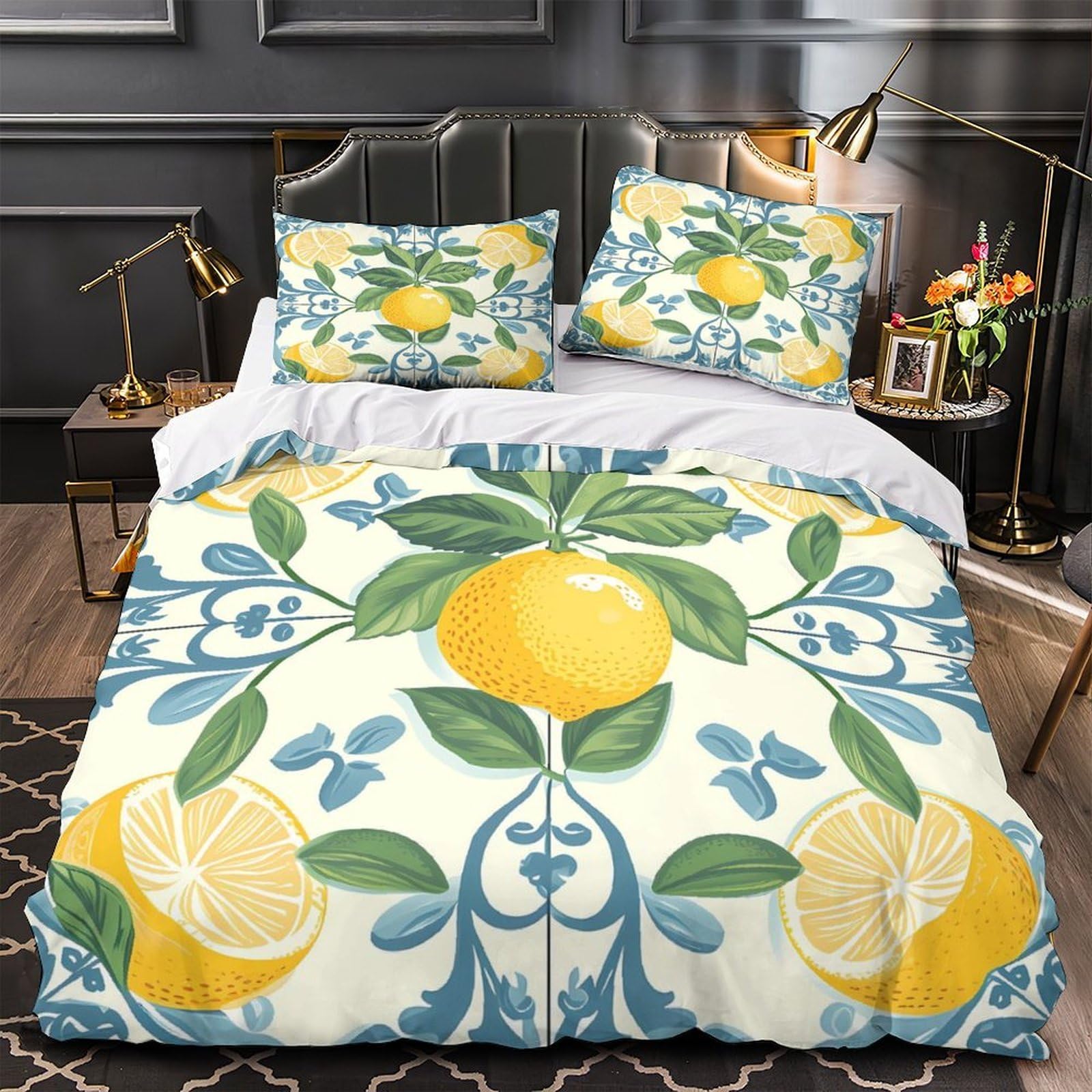 Linge de Lit 3 Pièces Vintage Bleu Floral pour une Chambre Parentale Douillette