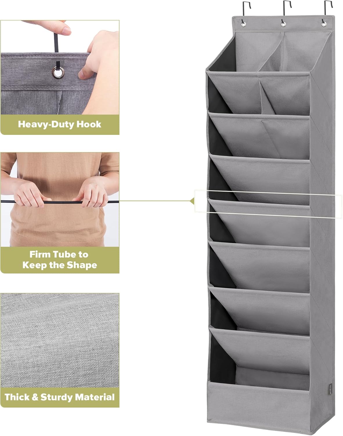 Door Shoe Organizer with 10 Extra Large Pockets, 23 Pairs Shoes Large Capacity Hanging Storage Organizer for Shoes, Diapers, Dark Grey, 8 Layers, 2-Pack