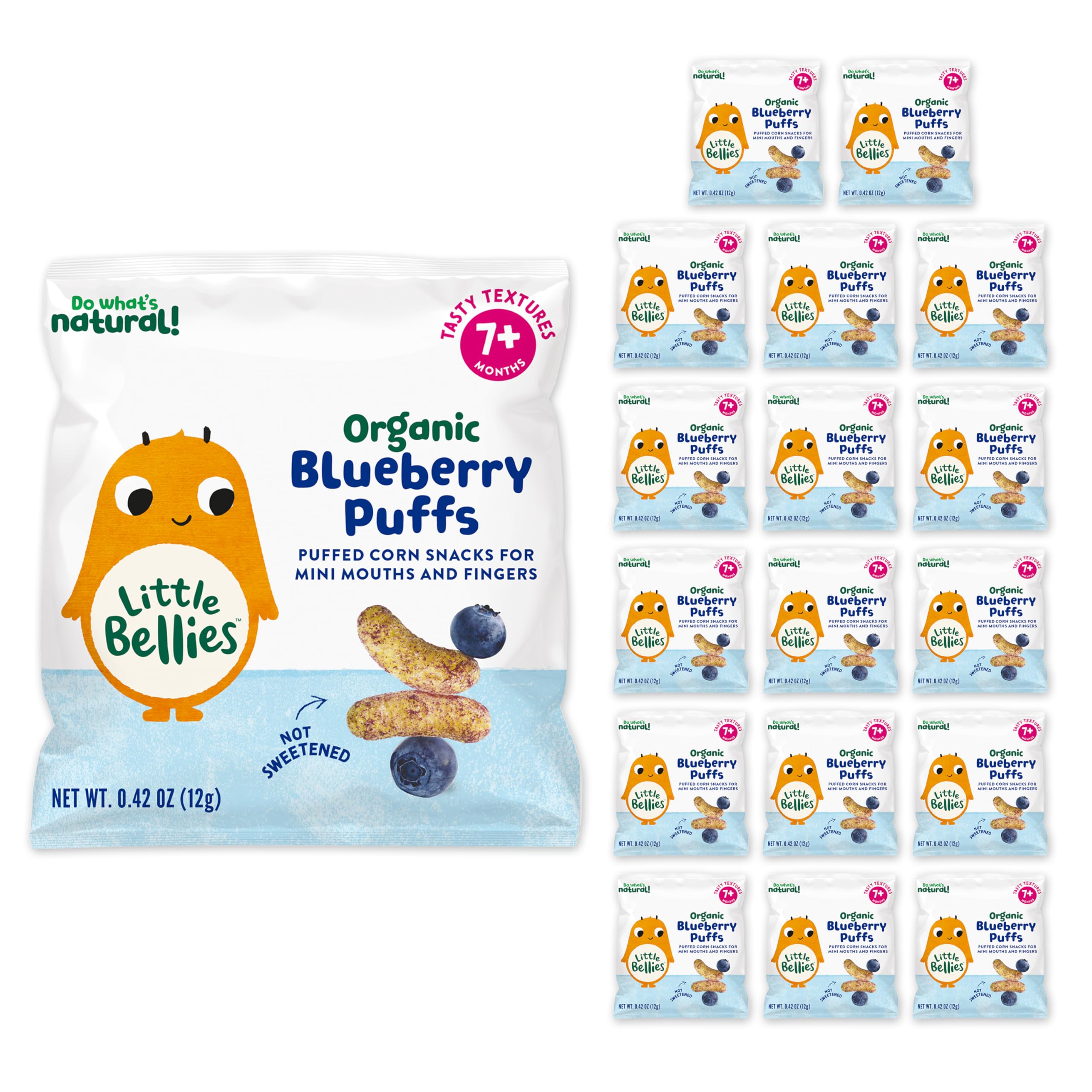 “Best by 03/05/25”Little Bellies Organic Blueberry Puffs Baby Snack (Pack of 18 x 0.42 oz Individual Packs)