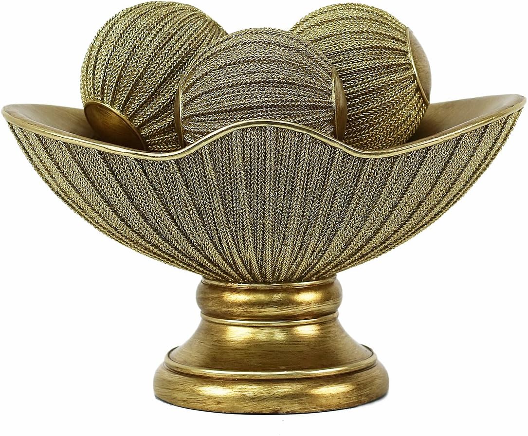 Emenest Decorative Table Centerpiece | Home Decor Bowl and Orbs Set of 4 | Prime Gifting Idea | Mantle with Spheres| House Decorations Accents for Dining or Living Room |Gift Boxed – Gold