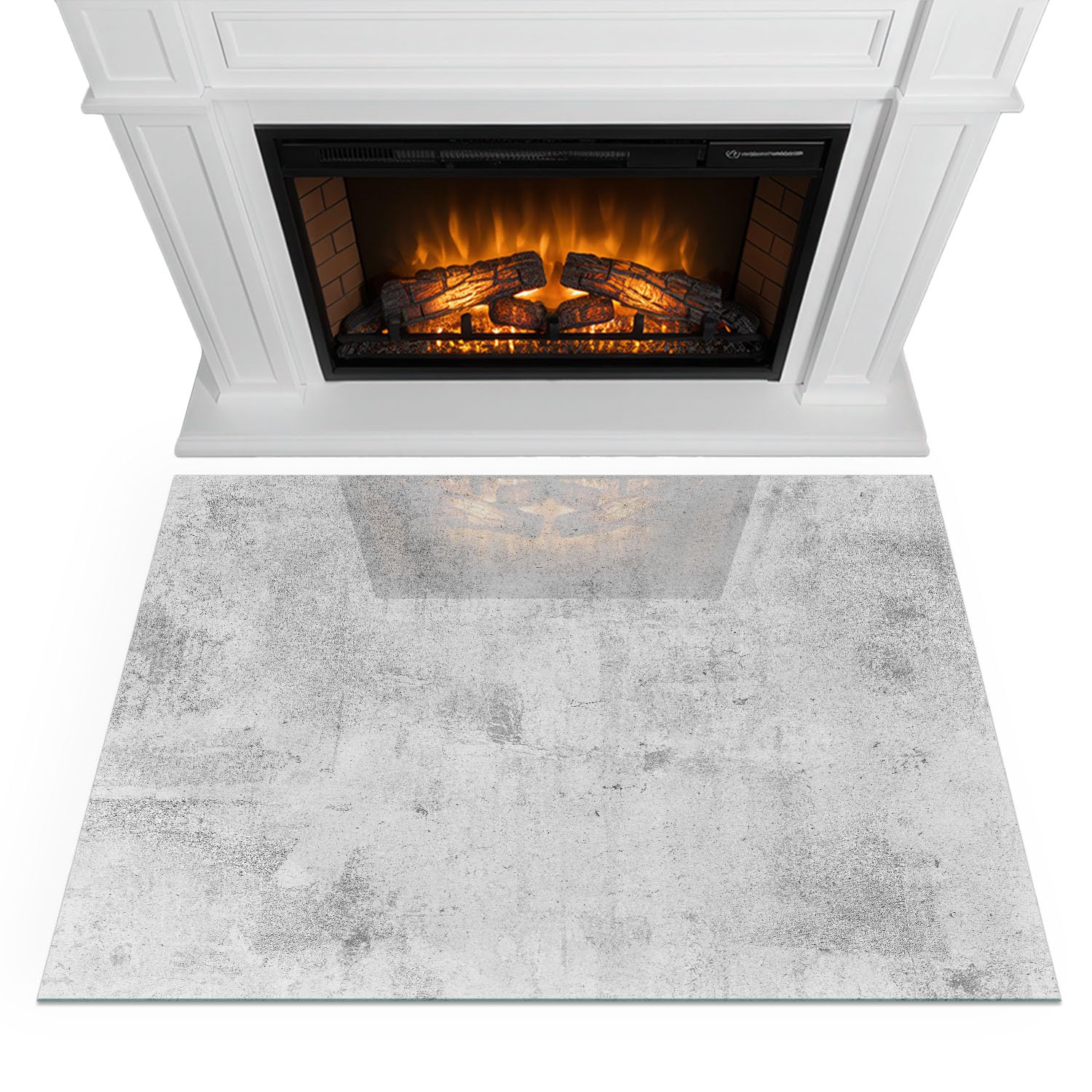 Piastra per camino 100x70 cm cm Design Elegante Rotonda Resistente alle Alte Temperature Protezione del Pavimento di Vetro Temperato Resistente a Scintille - Texture di cemento grezzo
