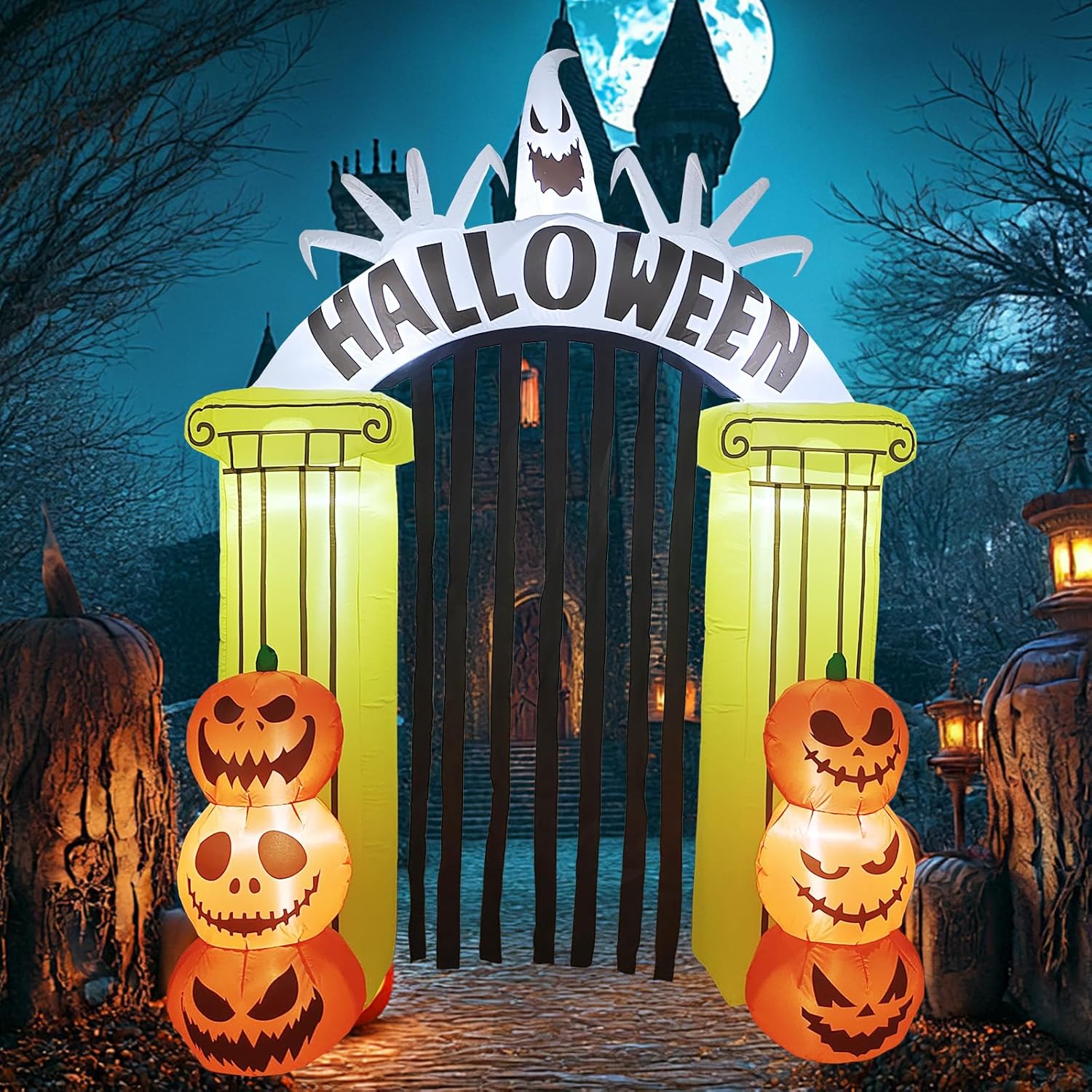 8FT Halloween Inflatable Archway: Spooky Pumpkin Blow Up Decor with LED Lights - Outdoor Halloween Party Decorations for Yard Lawn Garden Porch