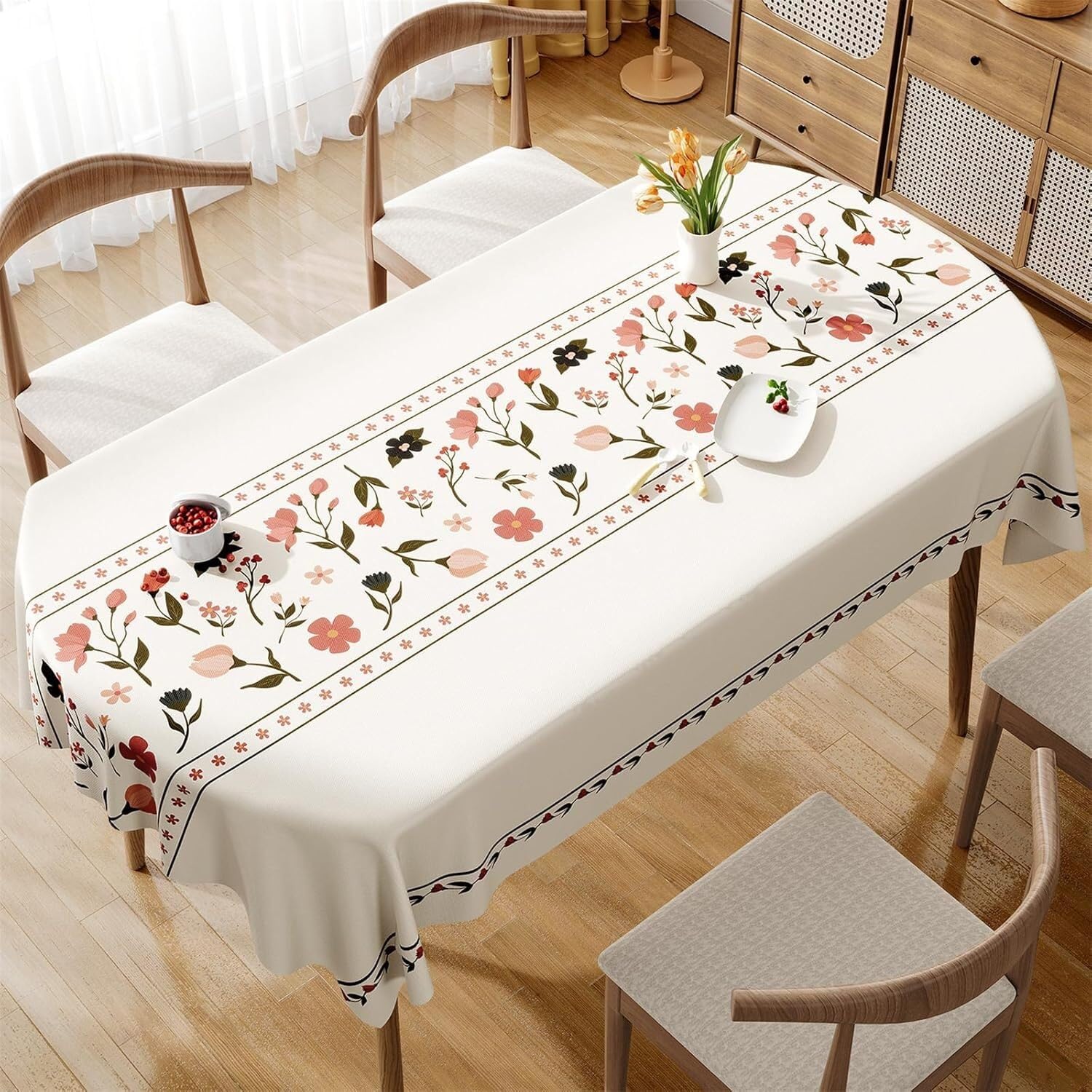 KIJyfgTR Floral-print Wipeable Tablecloth – Ideal For Outdoor Garden Parties And Festive Gatherings(Pink,140x200cm)
