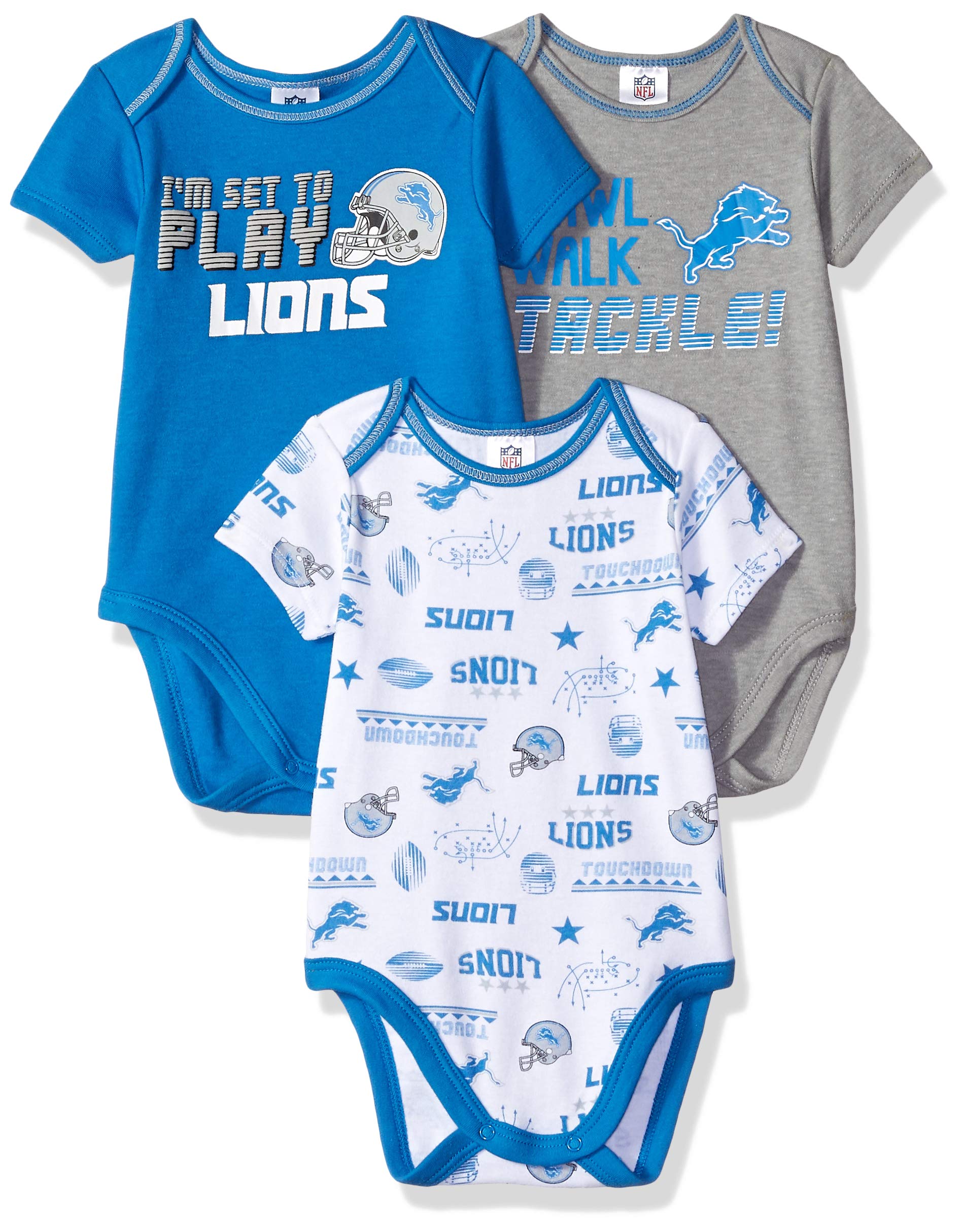 Nfl Detroit Lions Pack Short Sleeve Bodysuit Blue Grey