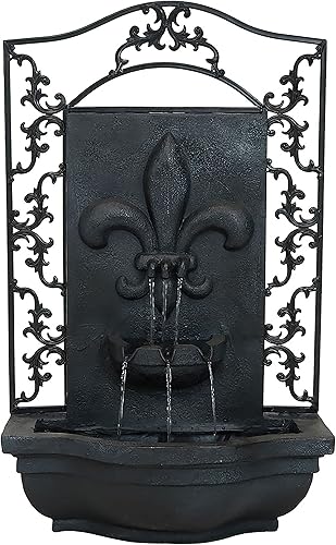 Sunnydaze French Lily - Fuente de agua de pared para exteriores con batería de respaldo bomba y panel función de decoración de cascada de patio