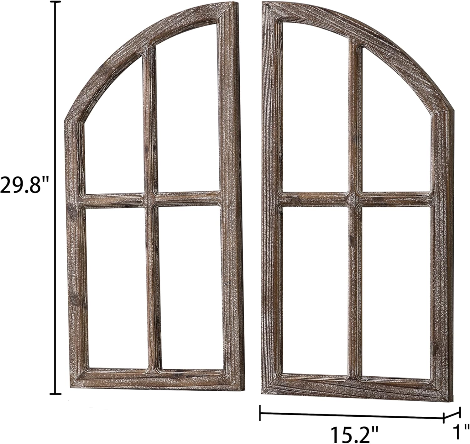 sintosin farmhouse window frame wall decor 30 inch, set of 2 washed white and burning finish wooden arched window pane, rustic cathedral wall decor for living room entryway indoor