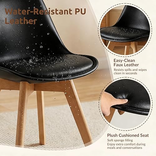 Miniatura 4 de Juego de 4 sillas de comedor, modernas sillas de comedor tapizadas con asiento acolchado de piel sintética, sillas de cocina sin brazos con respaldo