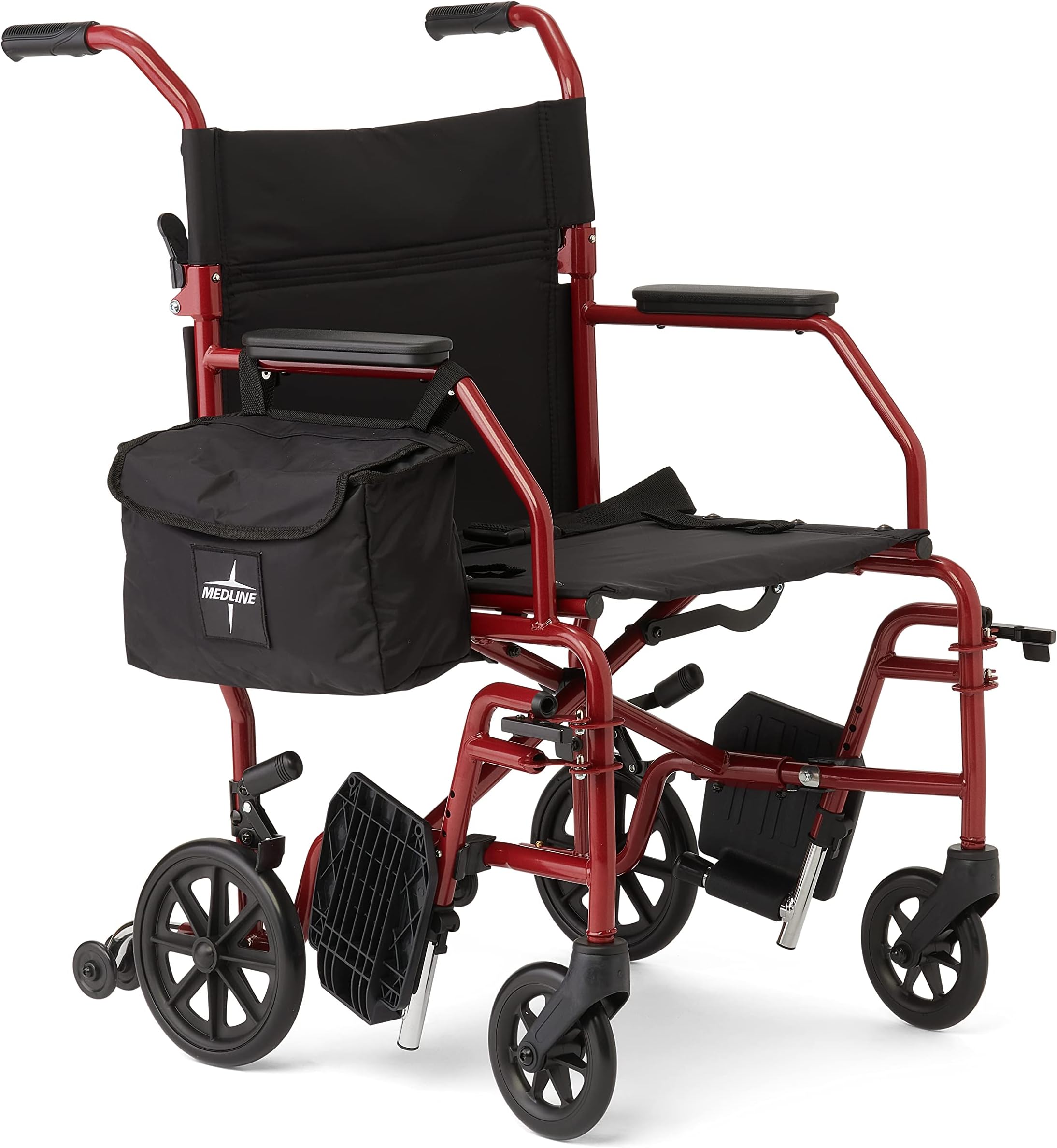Medline Steel Transport Wheelchair, Folding Chair with Desk-Length Arms and Anti-Tippers