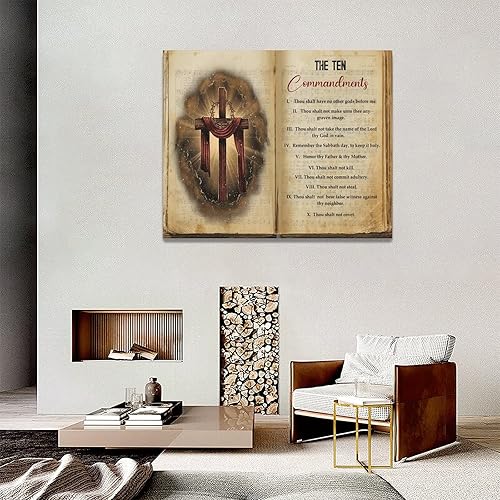 Miniatura 125 de Arte de Pared Cruz de los Diez Mandamientos Arte de Pared de los 10 Mandamientos Versículo Bíblico Religión Cristiana Escritura Imágenes Decoración