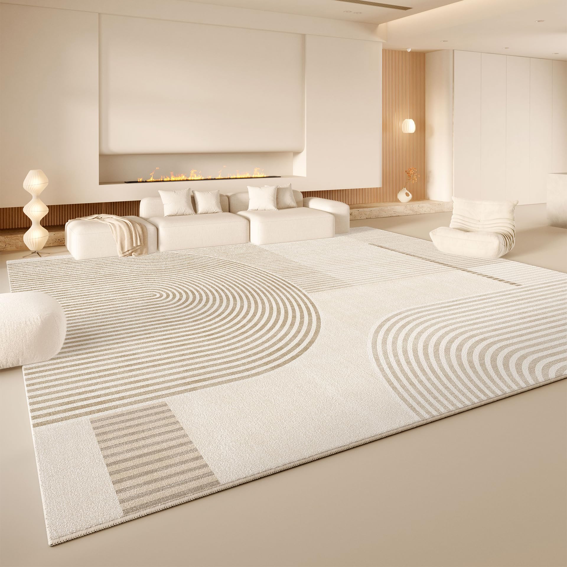 Tapis moderne marron et beige 80x120 cm lavable et idéal pour habiller un salon contemporain